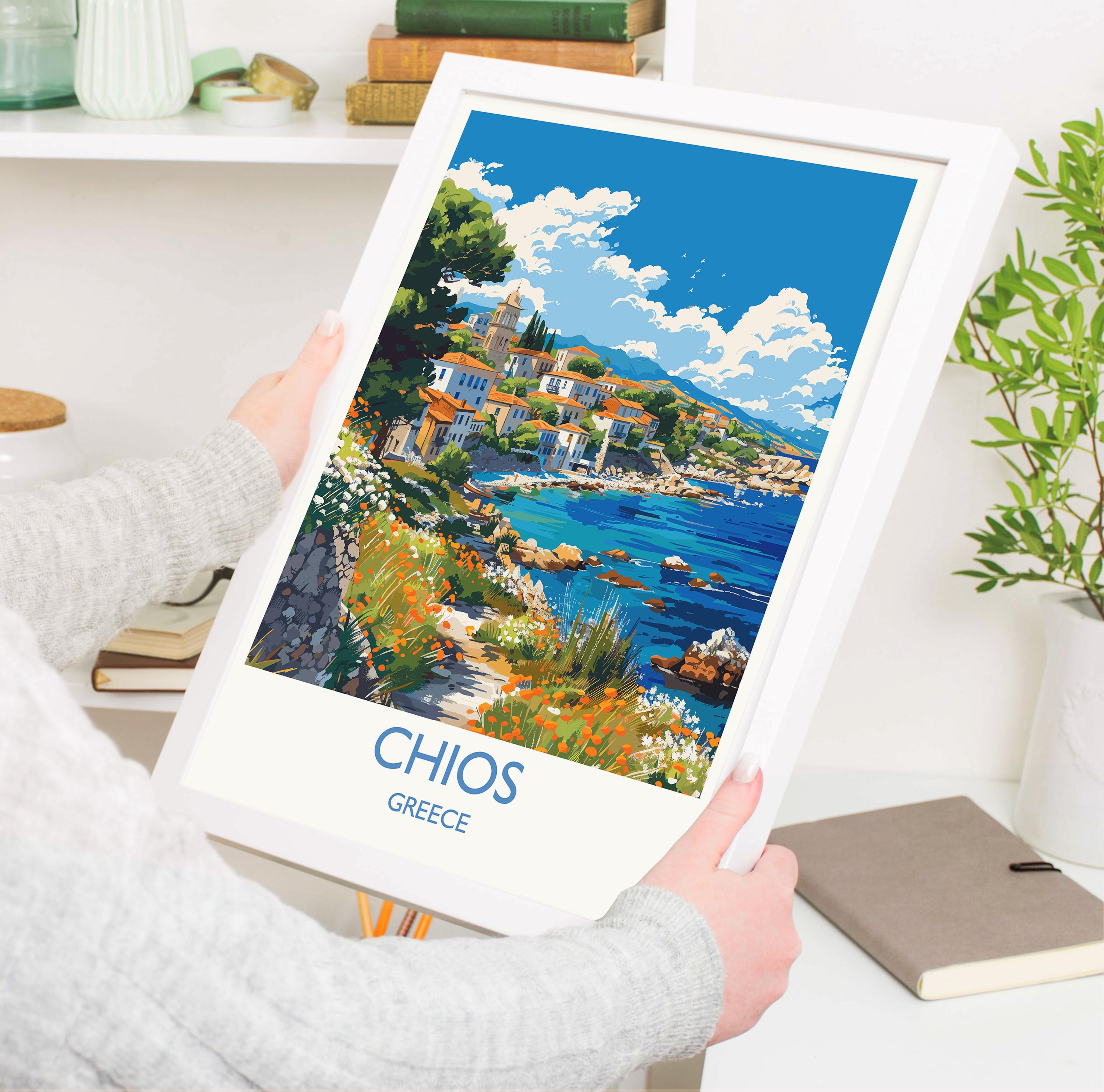 Chios Travel Print, Travel Poster of Chios, Greece Gift, Greek Islands Art Lovers Gift, Chios Gift Art, Wall Art Print NQ Media Designs