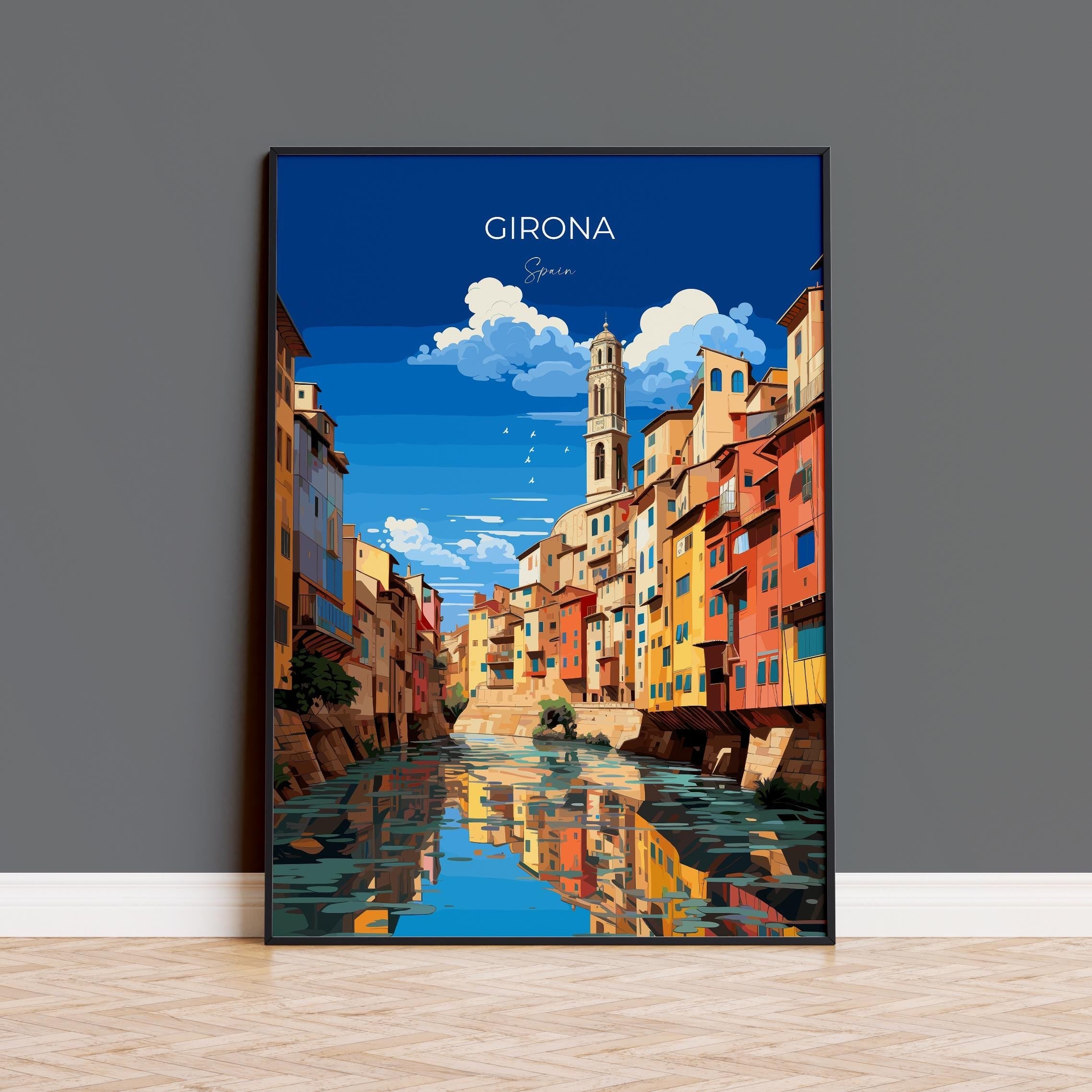 Girona Travel Poster, Travel Print of Girona, Spain Poster, Girona Art Lovers Gift, Spain Wall Art NQ Media Designs