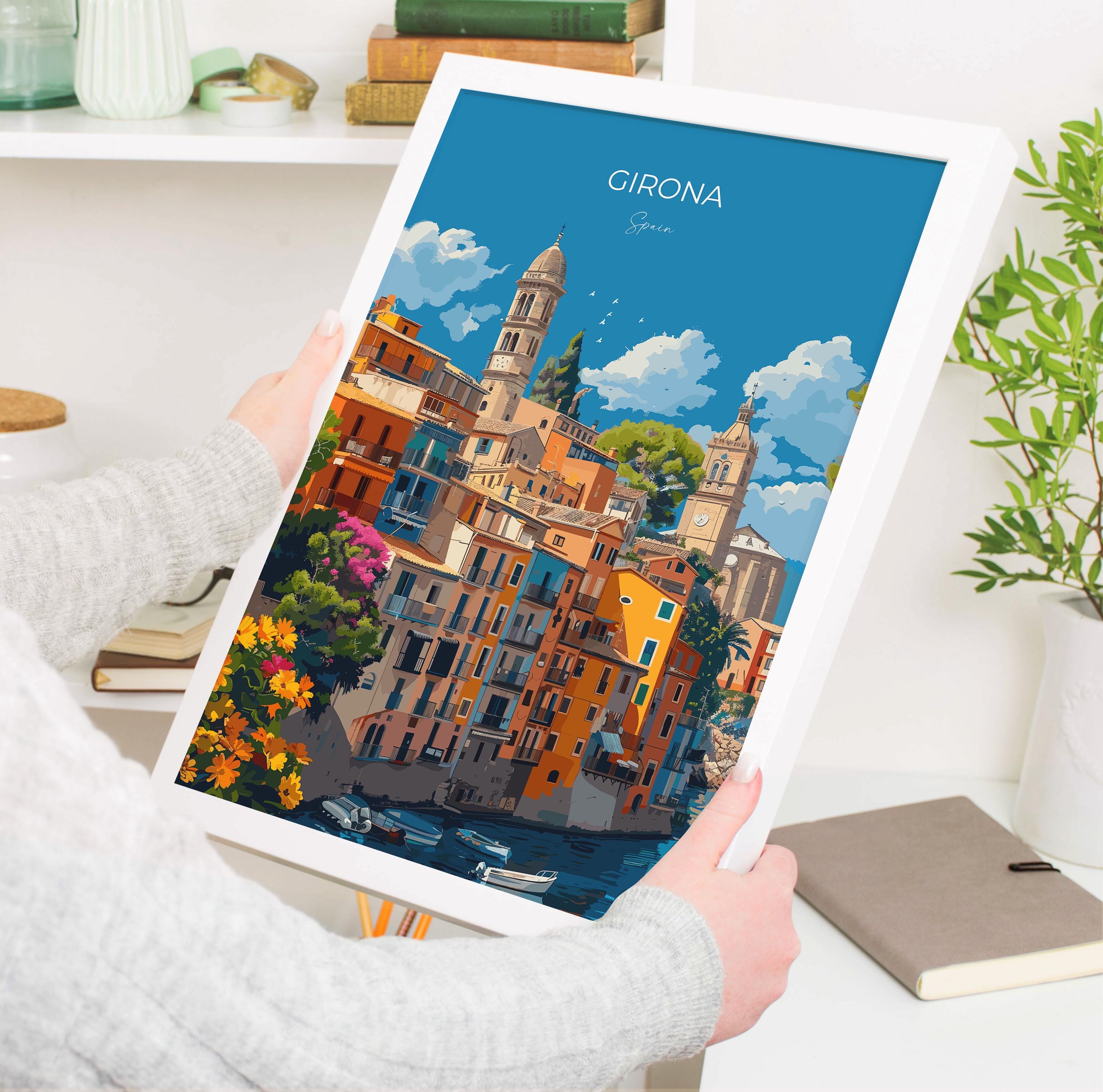 Girona Travel Poster, Travel Print of Girona, Spain Poster, Girona Art Lovers Gift, Spain Wall Art NQ Media Designs