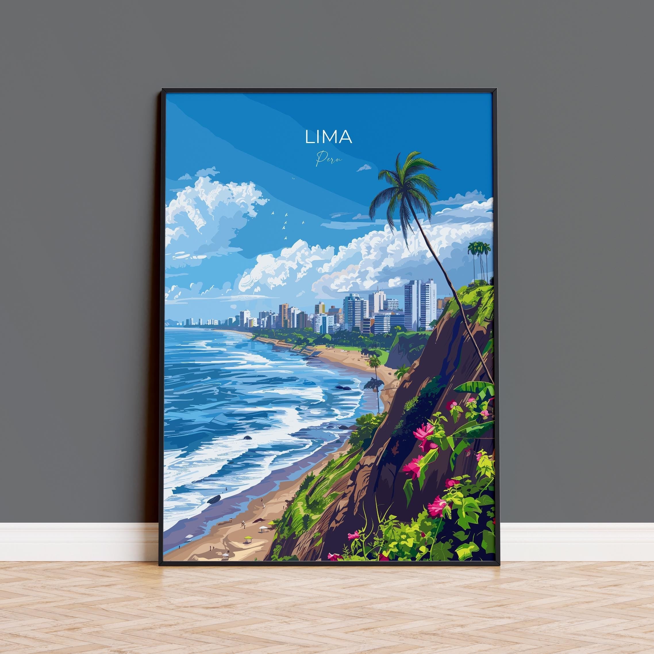 Lima Travel Poster, Travel Print of Lima, Peru Poster, Lima Wall Art Lovers Gift, Peru Wall Art Gift NQ Media Designs