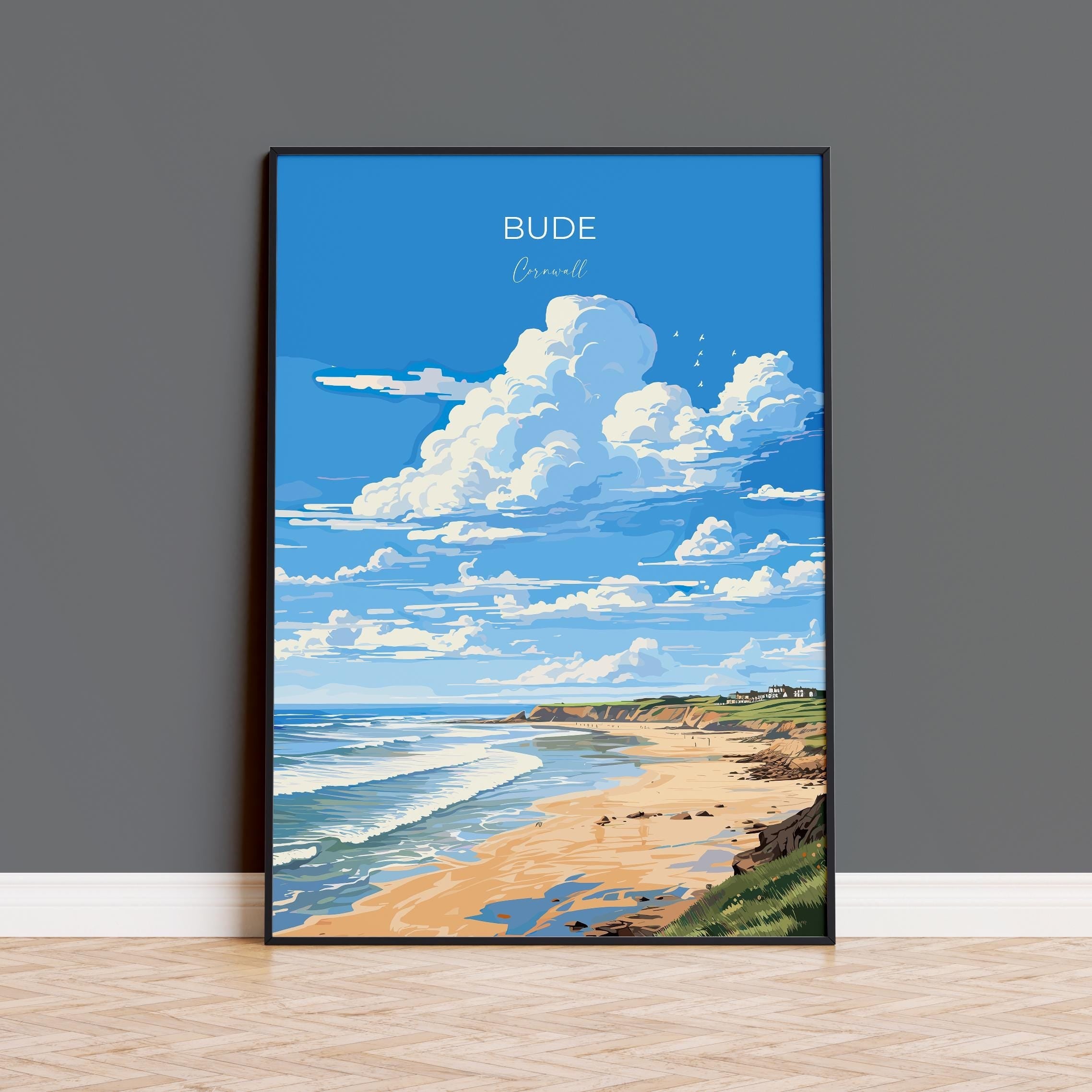 Bude Travel Poster, Travel Print of Bude, England, Cornwall Art, Bude Art Lovers Gift, Wall Art Print NQ Media Designs