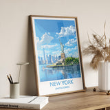 New York Travel Print Wall Art, Travel Poster of New York Manhattan, Statue of Liberty New York Art Lovers Gift, USA Art Gift NQ Media Designs