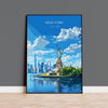 New York Travel Poster Wall Art, Travel Print of New York Manhattan, Statue of Liberty New York Art Lovers Gift, USA Art Gift