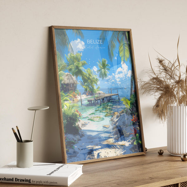 Belize Travel Poster, Travel Print of Belize, Central America Poster, Belize Wall Art Lovers Gift