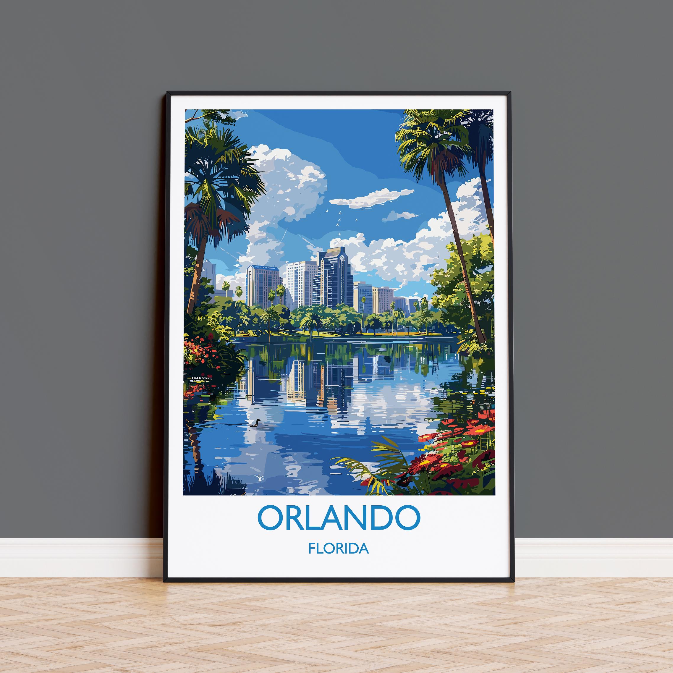 Orlando Travel Print, Travel Poster of Orlando, Orlando Art lovers Gift,Florida Art Gift,USA Wall Art Print NQ Media Designs