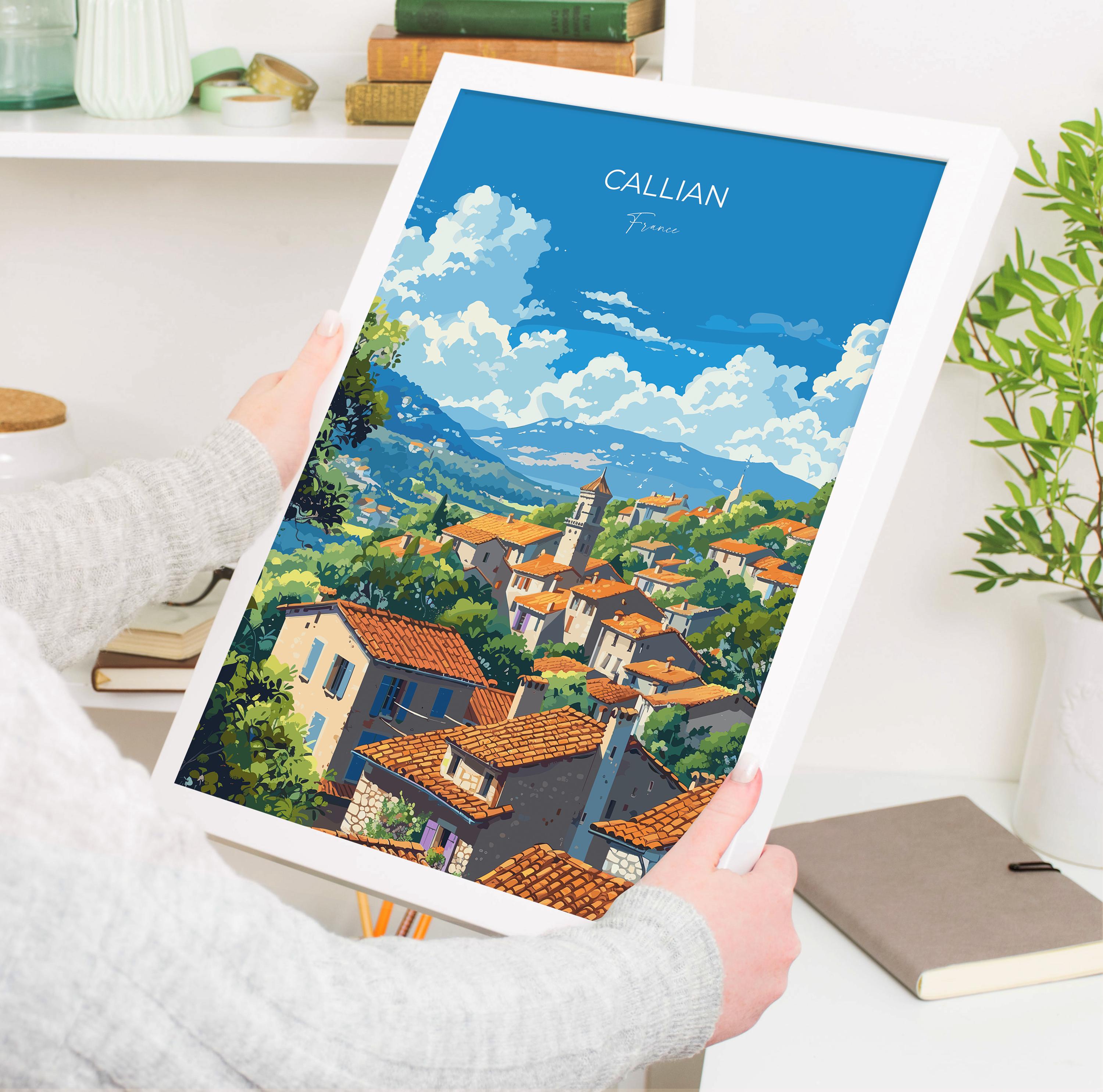 Callian Travel Print Wall Art, Travel Poster of Callian, Cote D'Azur Art Lovers Gift, South of France, French Coast Art Gift NQ Media Designs