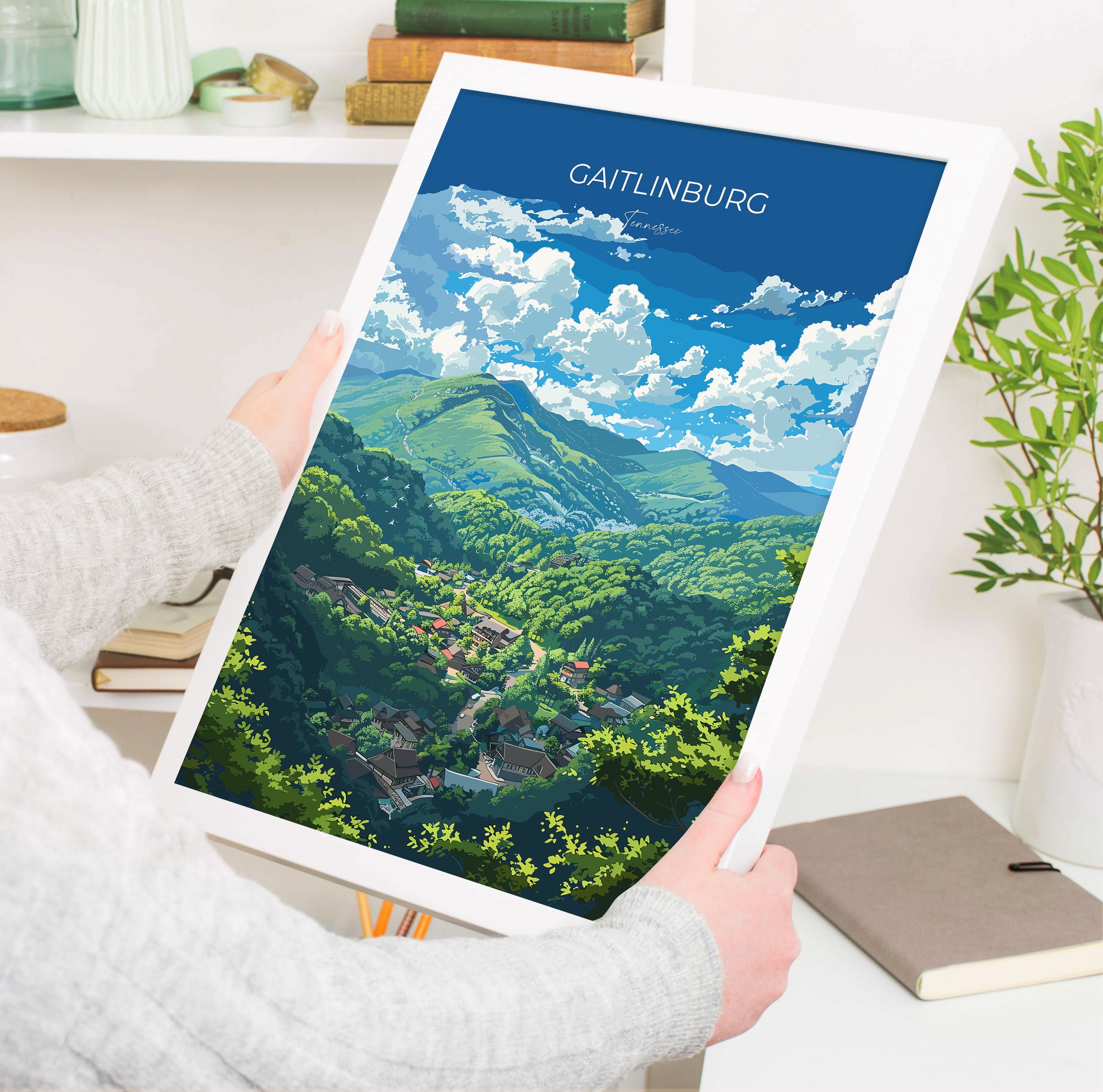 Gaitlinburg Travel Poster Wall Art, Travel Print of Gaitlinburg, Gaitlinburg Art Lovers Gift, Tennessee, USA Art Gift NQ Media Designs