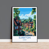 Surbiton Travel Print, Travel Poster of Surbiton, Surrey Poster, Surbiton Art Gift, London Art Lovers UK Travel Gift NQ Media Designs