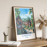 Surbiton Travel Print, Travel Poster of Surbiton, Surrey Poster, Surbiton Art Gift, London Art Lovers UK Travel Gift NQ Media Designs