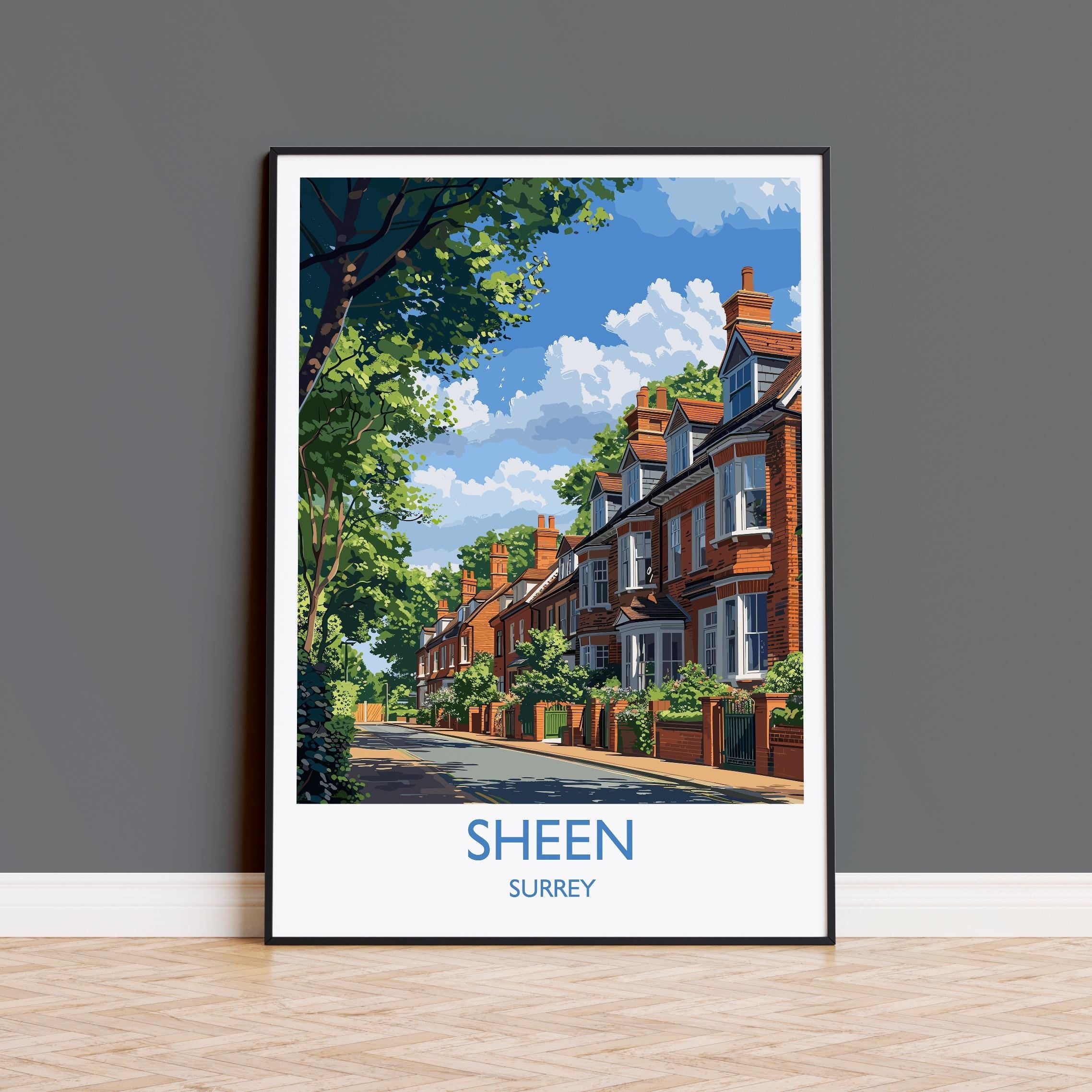 Sheen Travel Print, Travel Poster of Sheen, Surrey Poster, Sheen Art Gift, London Art Lovers UK Travel Gift NQ Media Designs