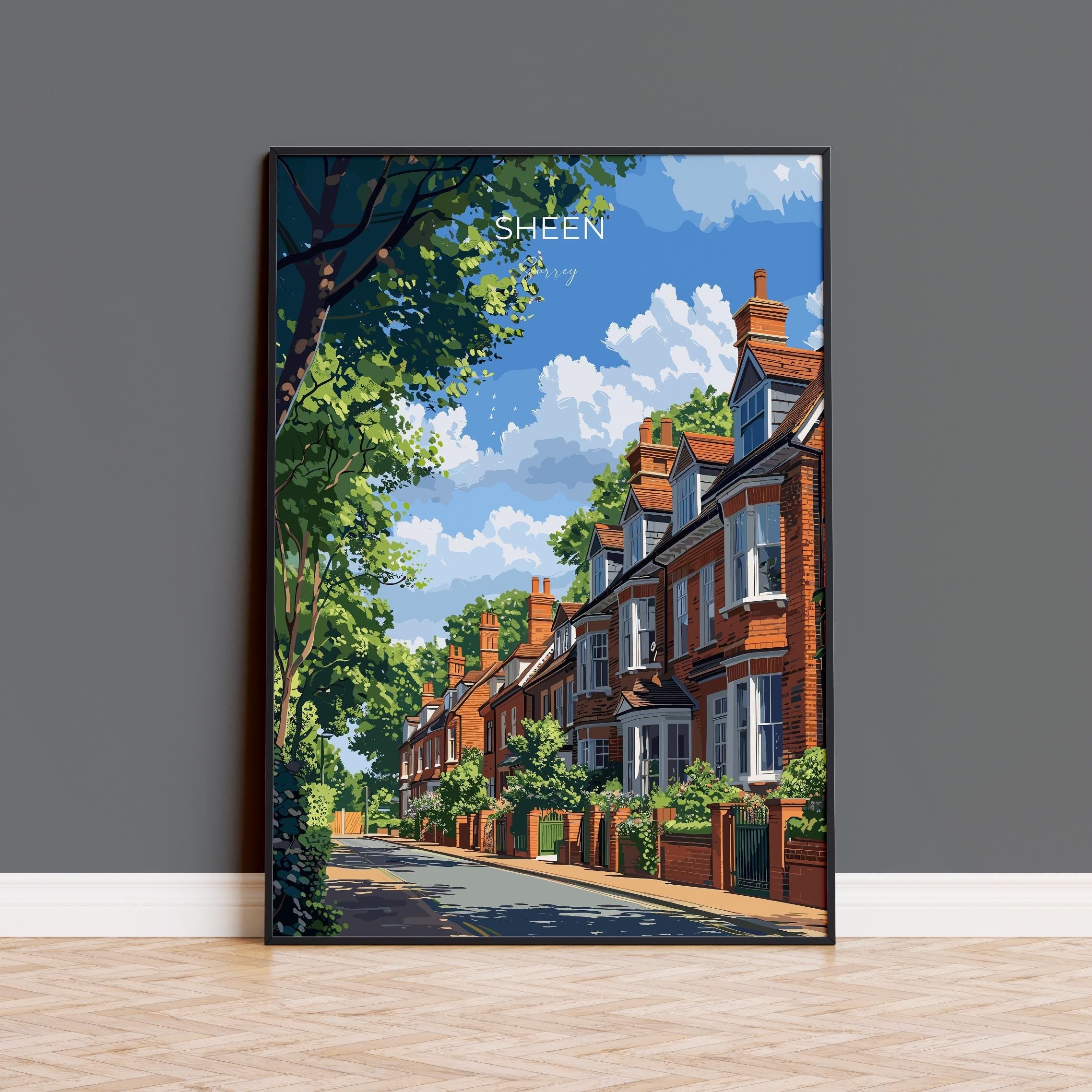 Sheen Travel Poster, Travel Print of Sheen, Surrey Poster, Sheen Art Gift, London Art Lovers UK Travel Gift NQ Media Designs