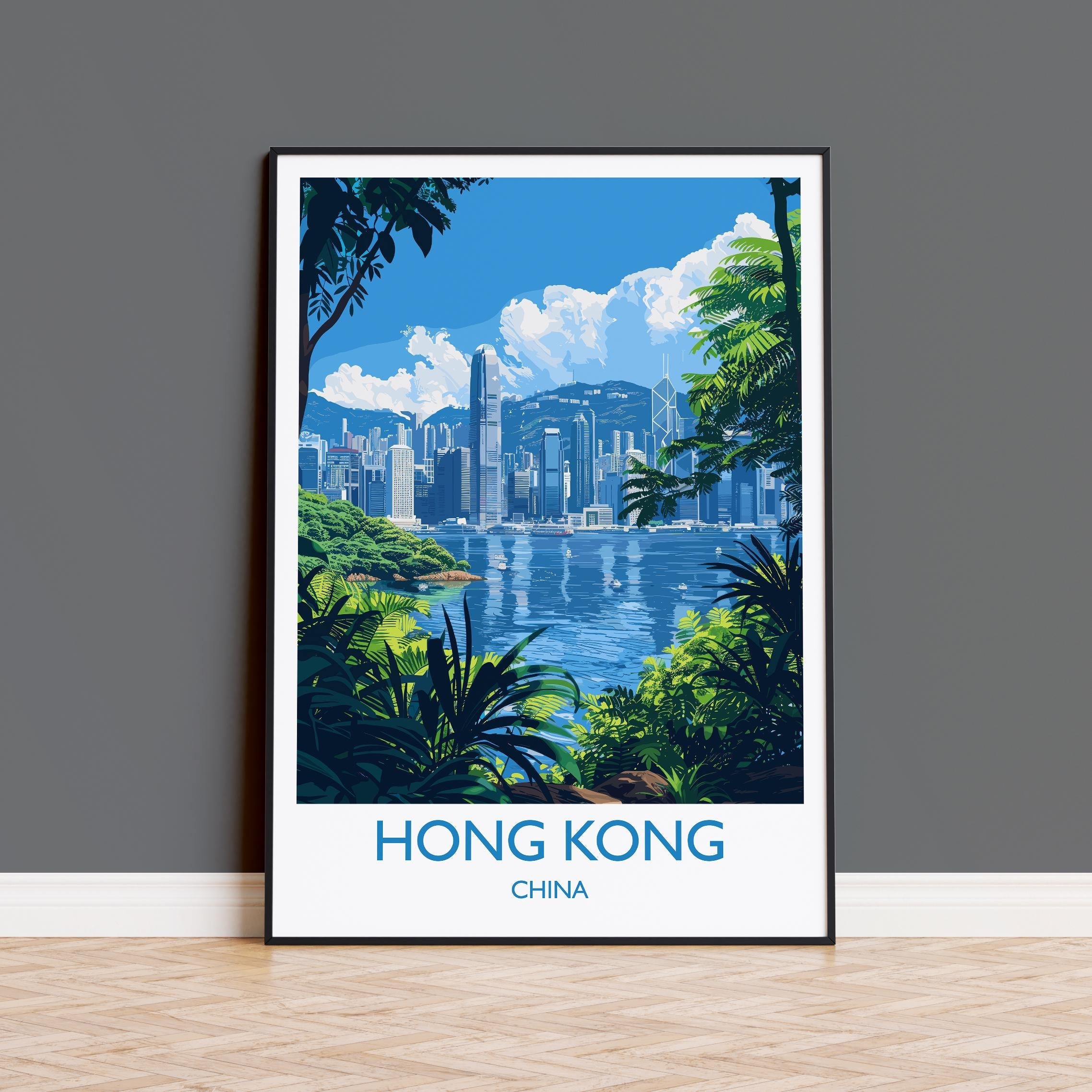 Hong Kong Travel Print, Travel Poster of Hong Kong, Hong Kong Art lovers Gift, China Wall Art Gift NQ Media Designs