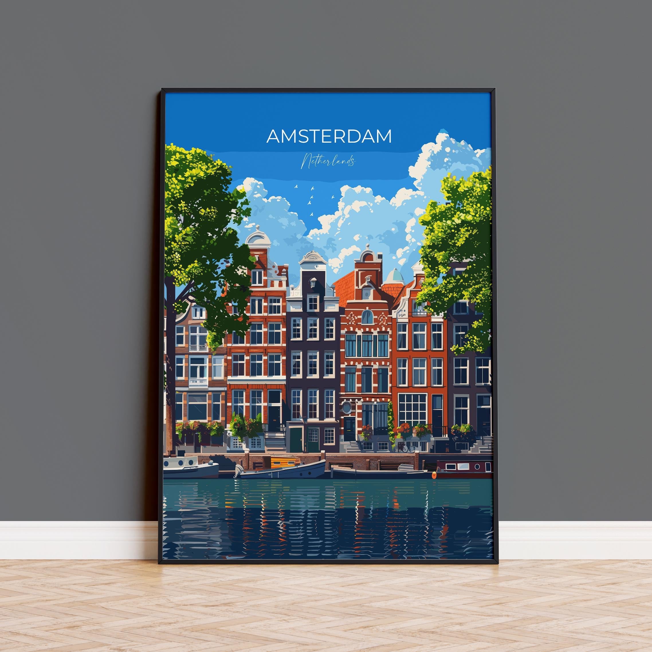 Amsterdam Travel Print, Travel Poster of Amsterdam, Netherlands, Dutch Art Lovers Gift, Wall Art Print NQ Media Designs
