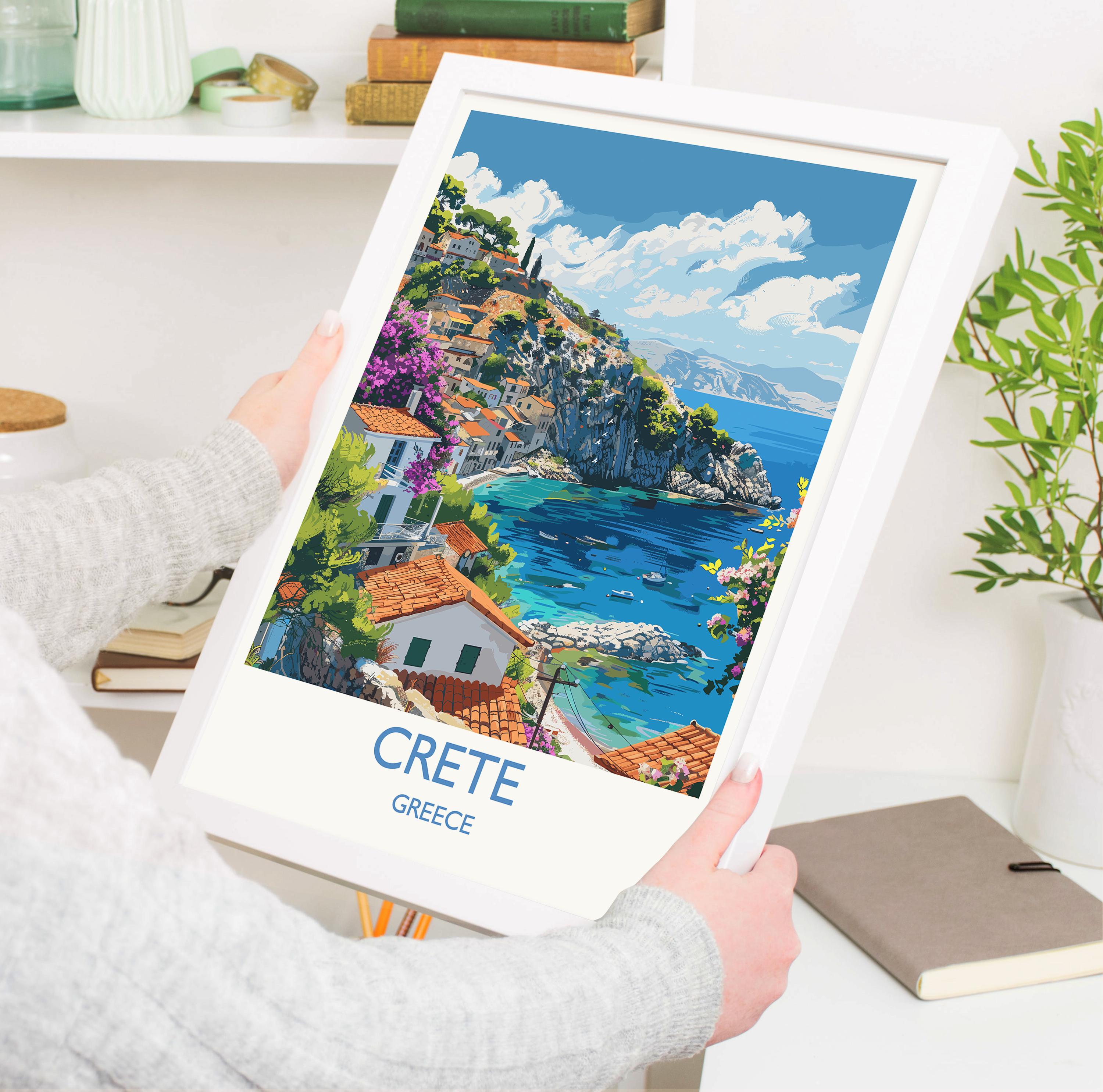Crete Travel Print, Travel Poster of Crete, Greece Gift, Greek Islands Art Lovers Gift, Crete Gift Art, Wall Art Print NQ Media Designs