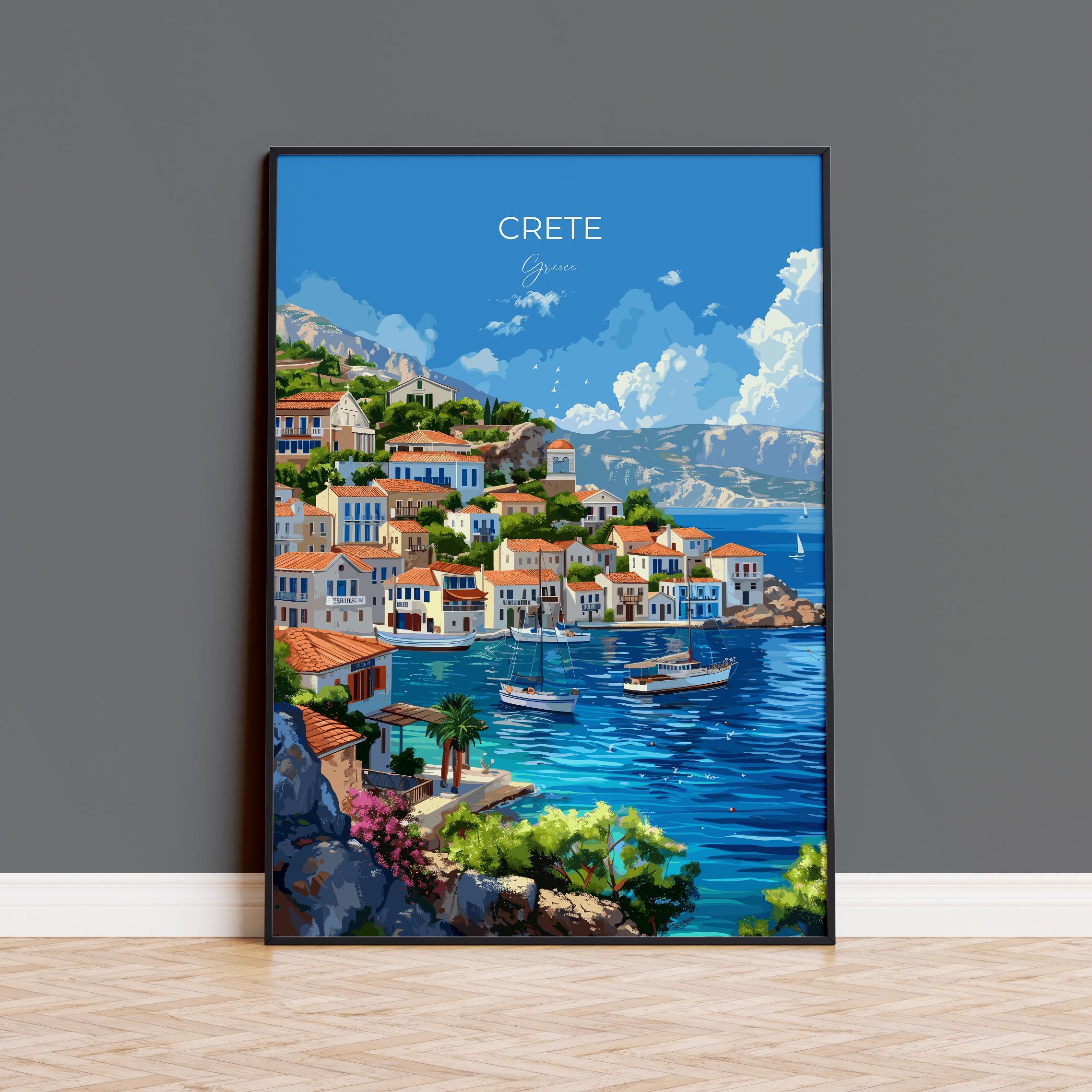 Crete Travel Poster, Travel Print of Crete, Greece Gift, Greek Islands Art Lovers Gift, Crete Gift Art, Wall Art Print NQ Media Designs
