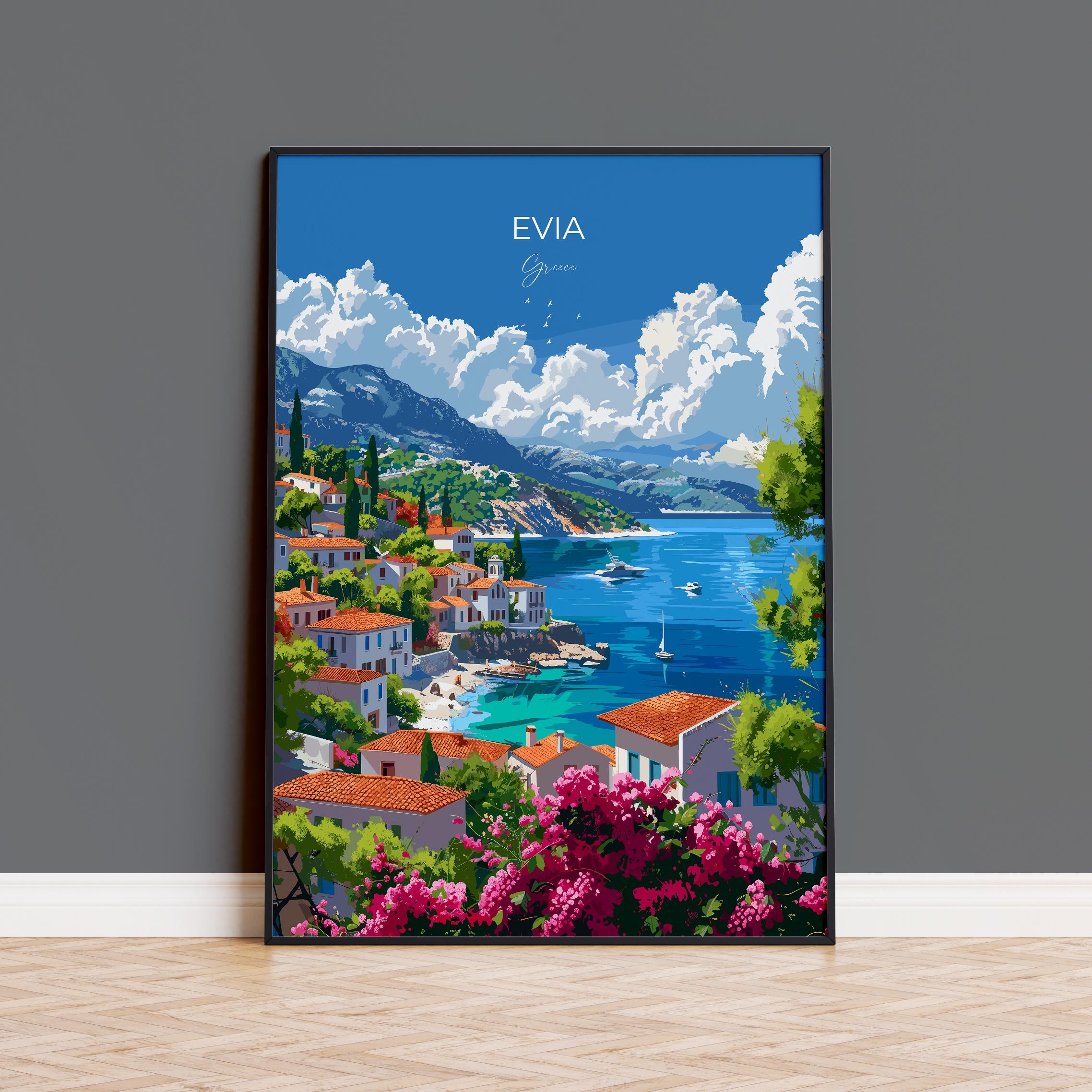 Evia Travel Poster, Travel Print of Evia, Greece Gift, Greek Islands Art Lovers Gift, Evia Gift Art, Wall Art Print NQ Media Designs