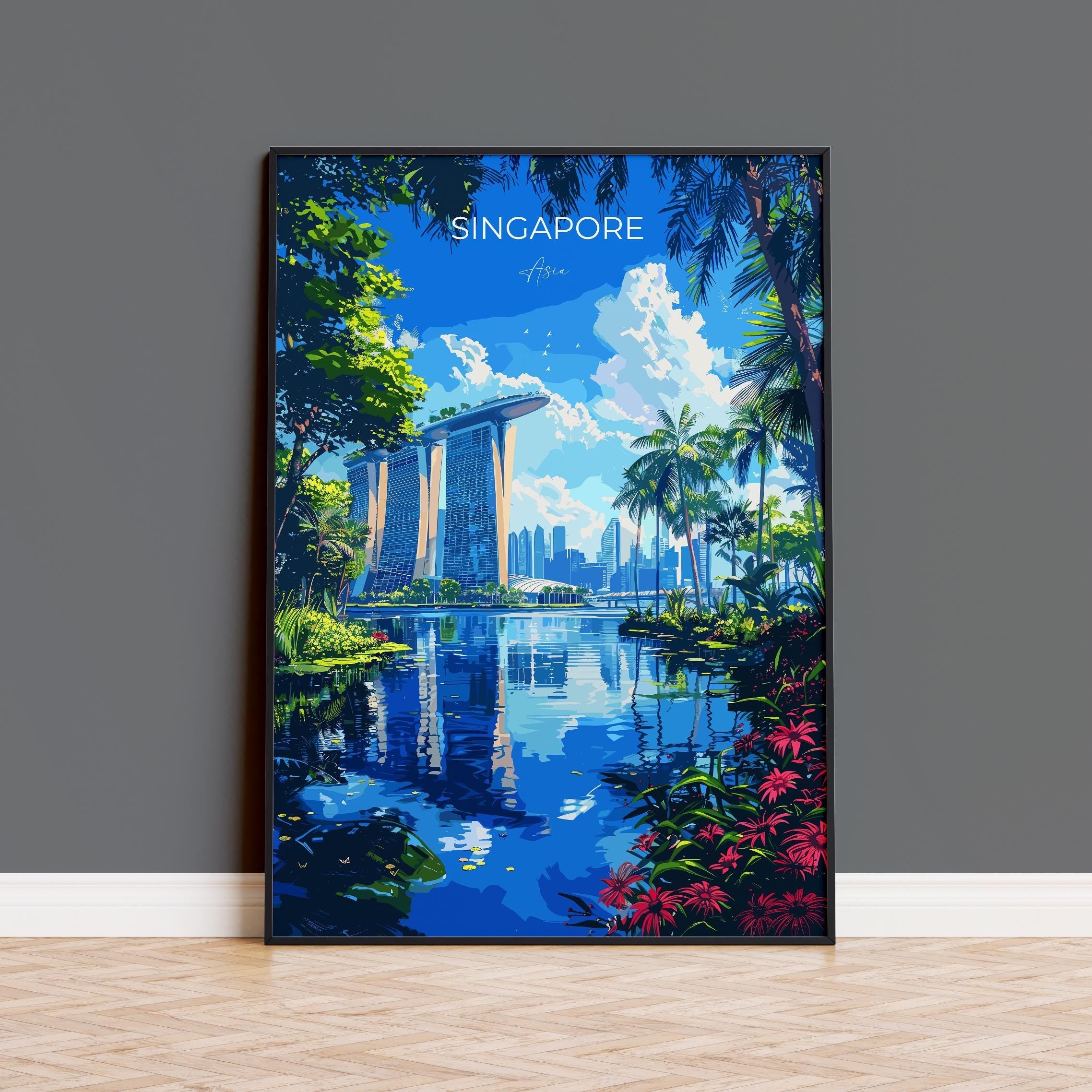 Singapore Travel Poster, Travel Print of Singapore, Singapore Wall Art Lovers Gift, Singapore Art NQ Media Designs