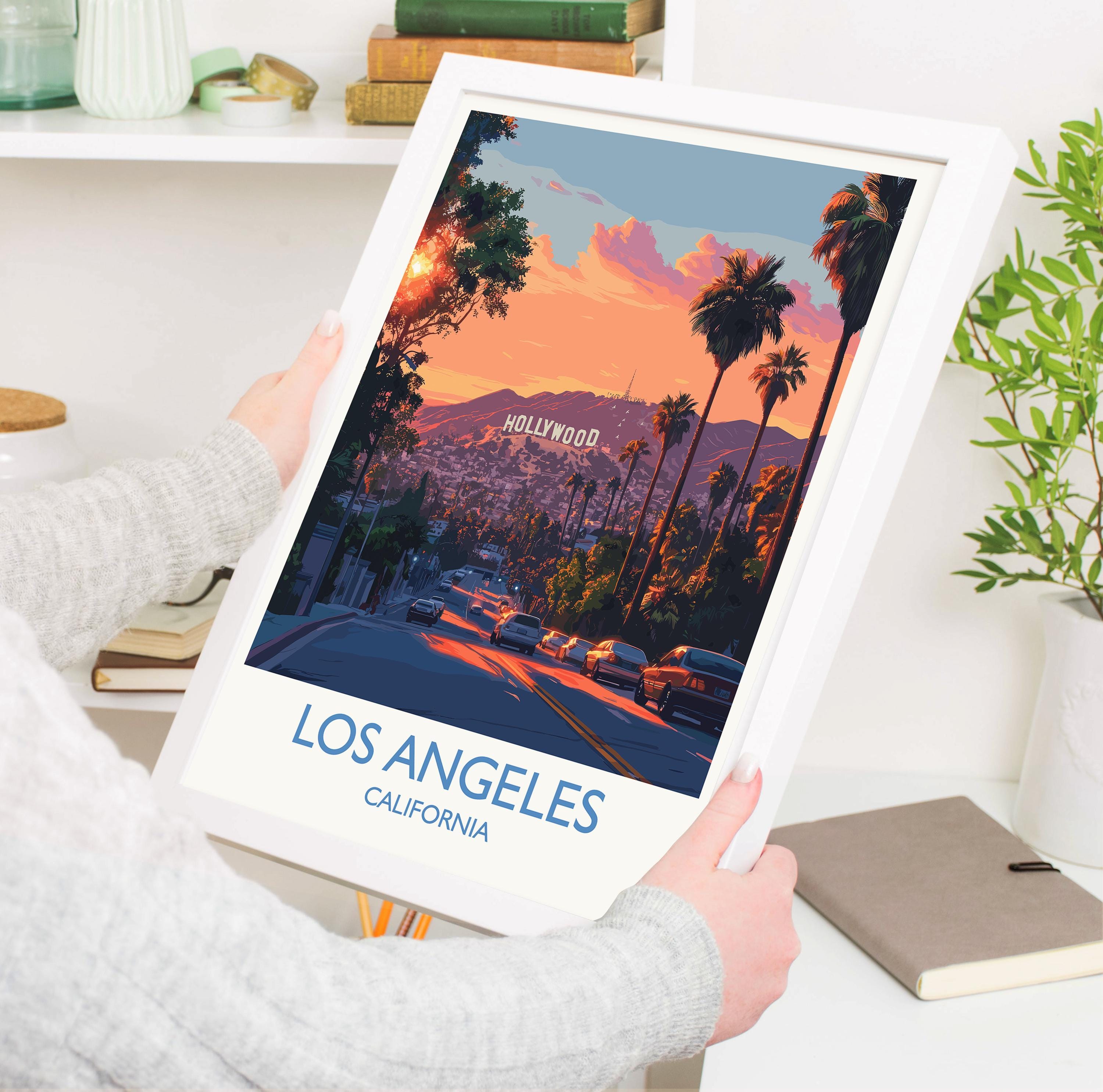 Los Angeles Travel Print, Travel Poster of Los Angeles, California, Los Angeles Art Lovers Gift, USA Gift, Wall Art Print NQ Media Designs