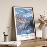 Moraine Lake Travel Print, Travel Poster of Lake Moraine, Canada Alberta Gift, Vancouver Art Lovers Gift, Canada Gift Art, Wall Art Print NQ Media Designs