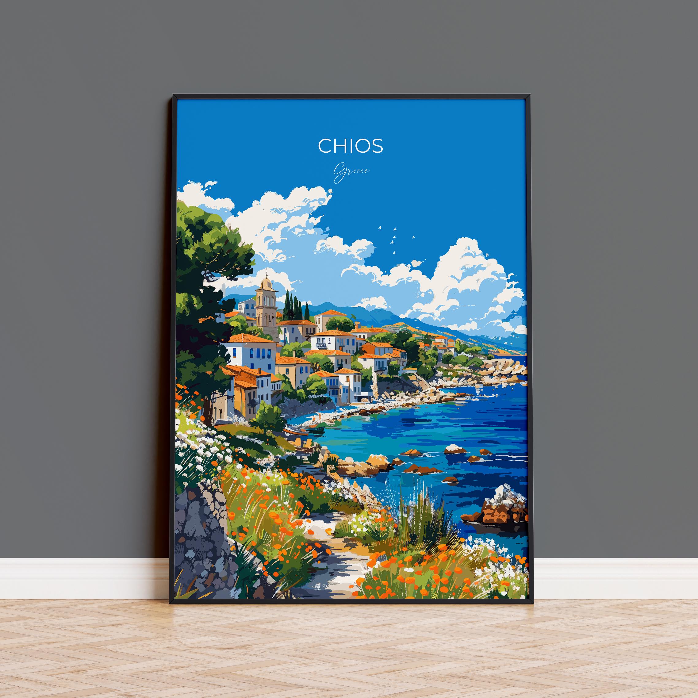 Chios Travel Poster, Travel Print of Chios, Greece Gift, Greek Islands Art Lovers Gift, Chios Gift Art, Wall Art Print NQ Media Designs