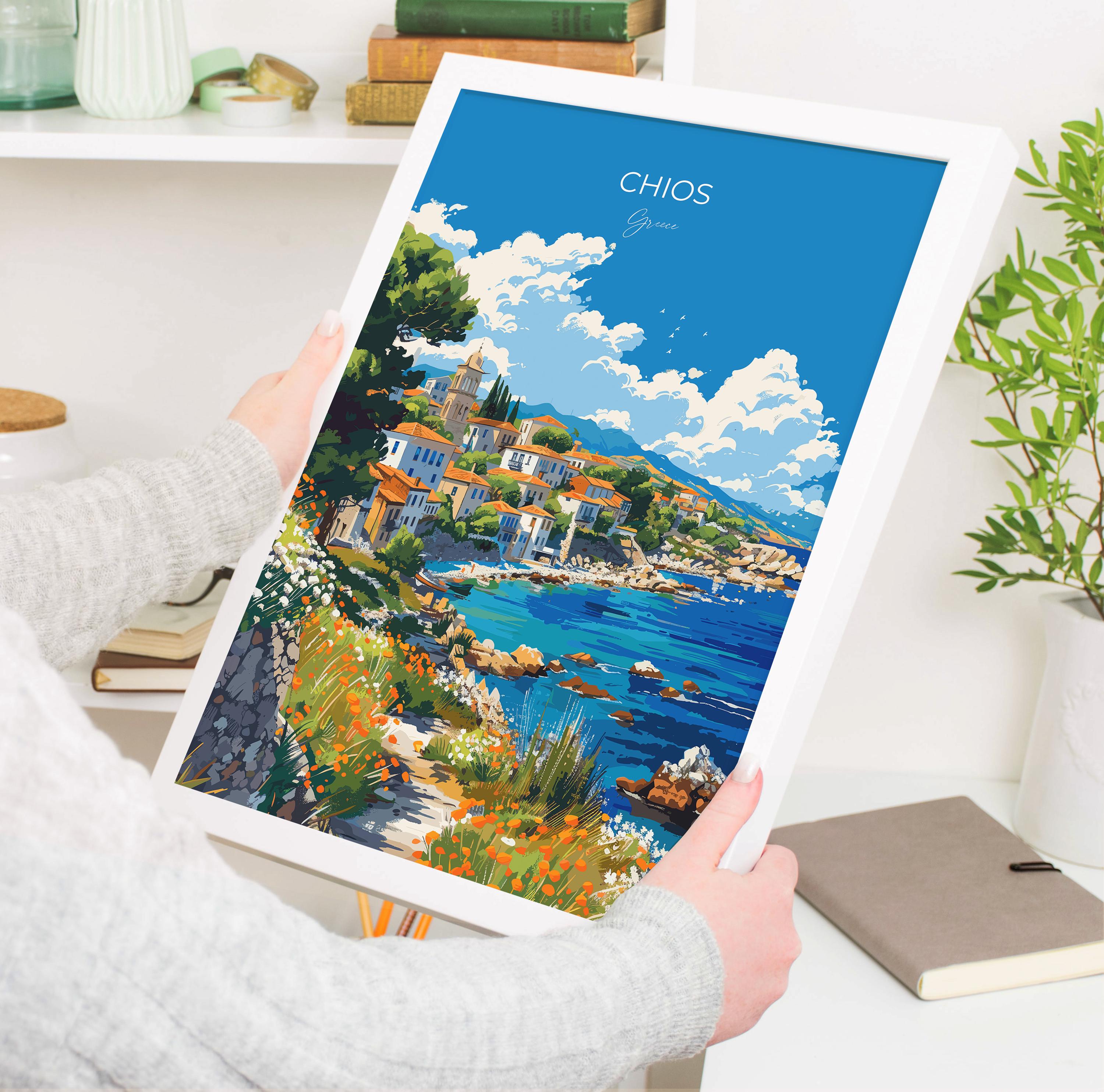 Chios Travel Poster, Travel Print of Chios, Greece Gift, Greek Islands Art Lovers Gift, Chios Gift Art, Wall Art Print NQ Media Designs