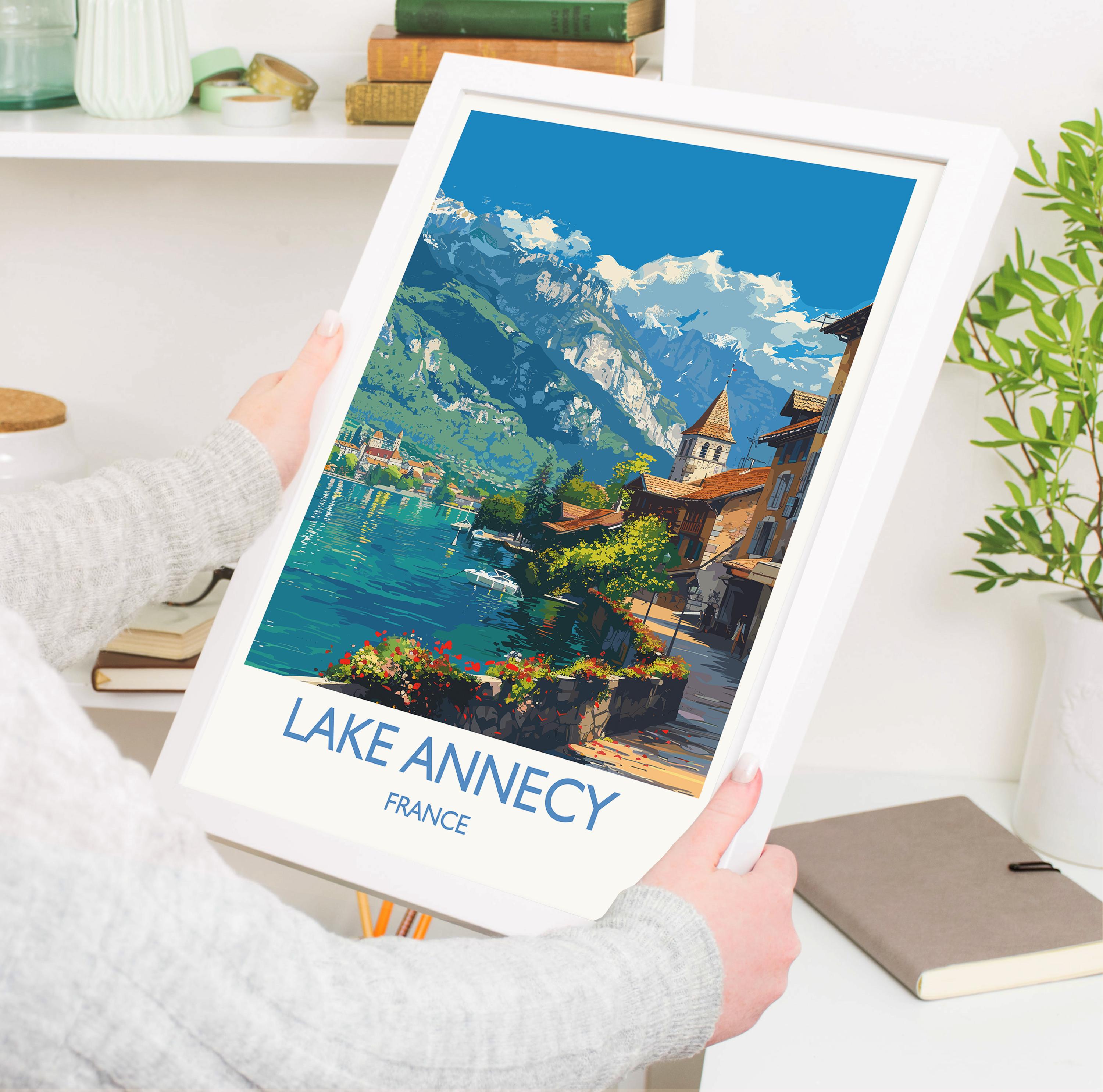 Lake Annecy Travel Poster Wall Art, Travel Print of Lake Annecy, Lake Annecy Art Lovers Gift, France, French Lakes Art Gift NQ Media Designs