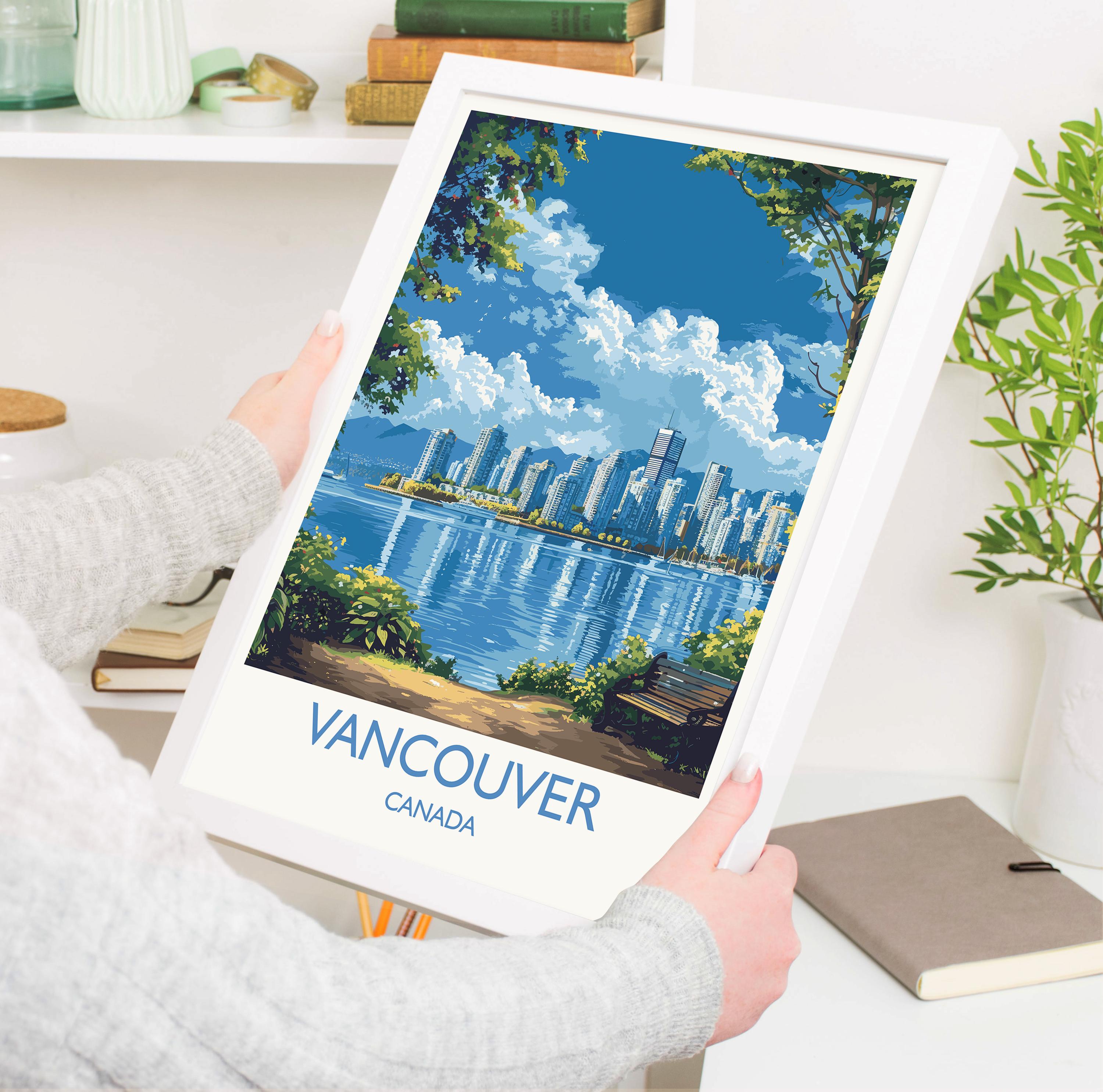 Vancouver Travel Print, Travel Poster of Vancouver, Canada British Columbia Gift, Vancouver Art Lovers Gift, Canada Gift Art, Wall Art Print NQ Media Designs