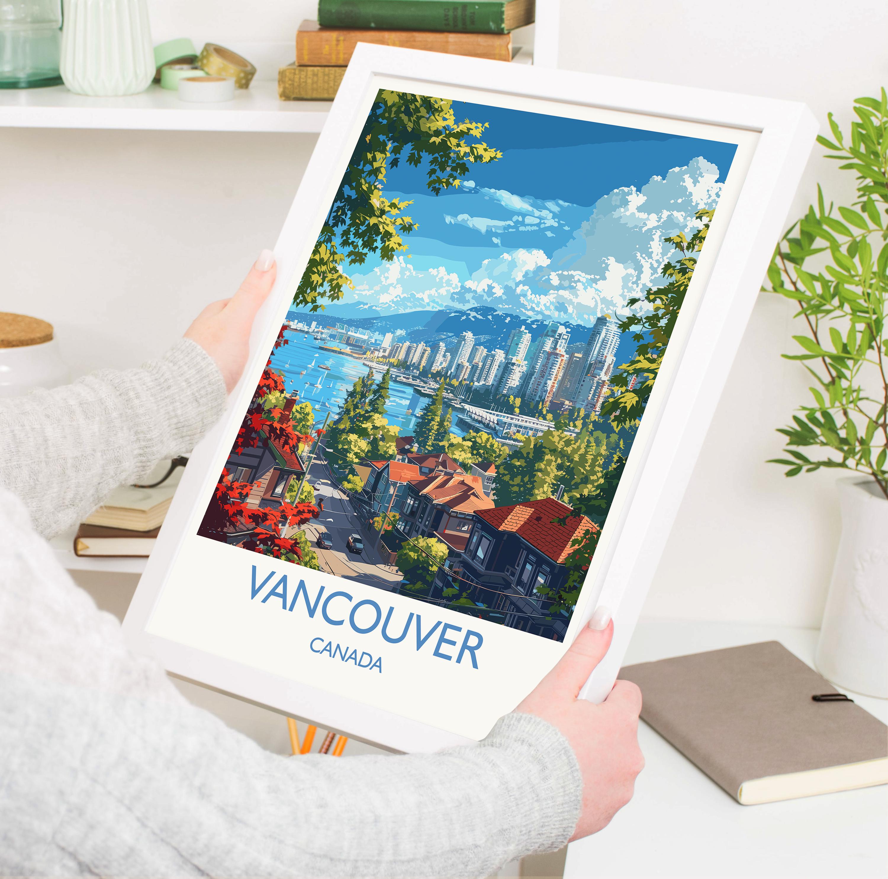 Vancouver Travel Print, Travel Poster of Vancouver, Canada British Columbia Gift, Vancouver Art Lovers Gift, Canada Gift Art, Wall Art Print NQ Media Designs