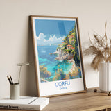 Corfu Travel Print, Travel Poster of Corfu, Greece Gift, Greek Islands Art Lovers Gift, Corfu Gift Art, Wall Art Print NQ Media Designs