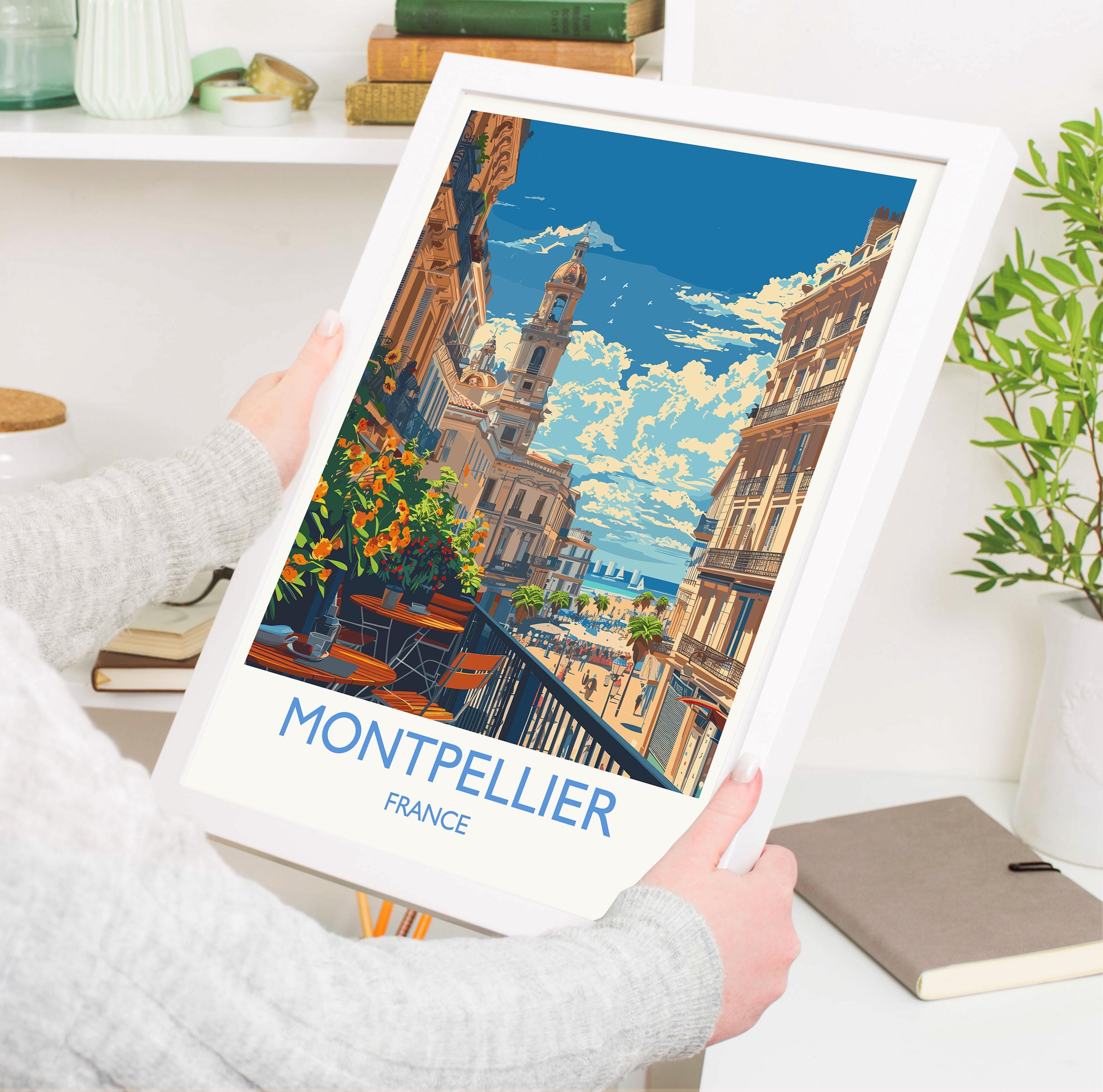 Montpellier Travel Poster Wall Art, Travel Print of Montpellier, Montpellier Art Lovers Gift, South of France, French Coast Art Gift NQ Media Designs