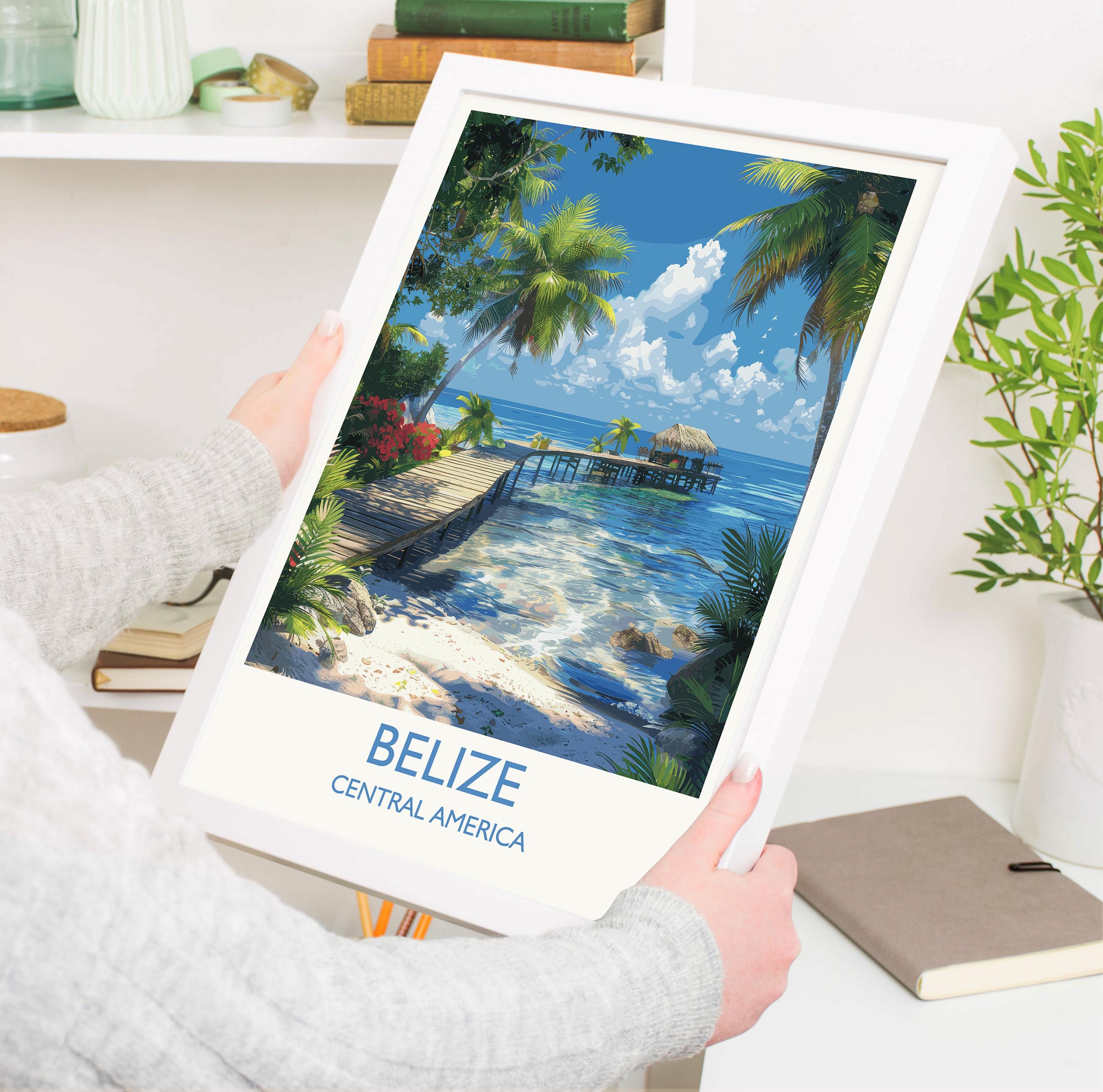 Belize Travel Print, Travel Poster of Belize, Central America Poster, Belize Wall Art Lovers Gift NQ Media Designs