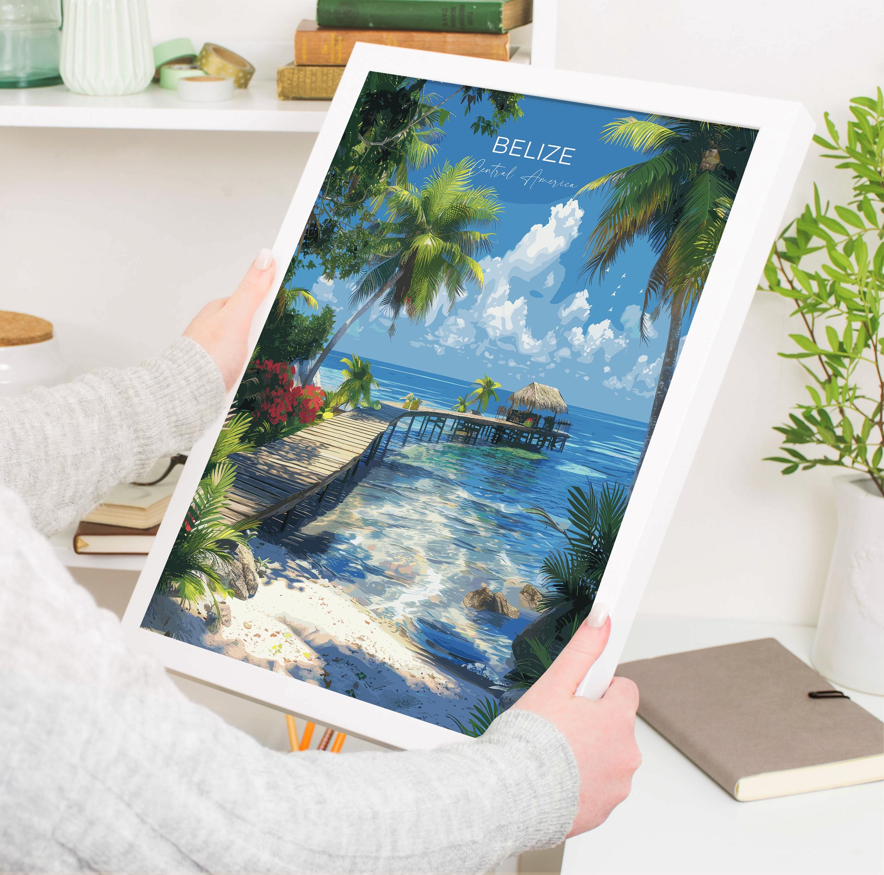 Belize Travel Poster, Travel Print of Belize, Central America Poster, Belize Wall Art Lovers Gift NQ Media Designs