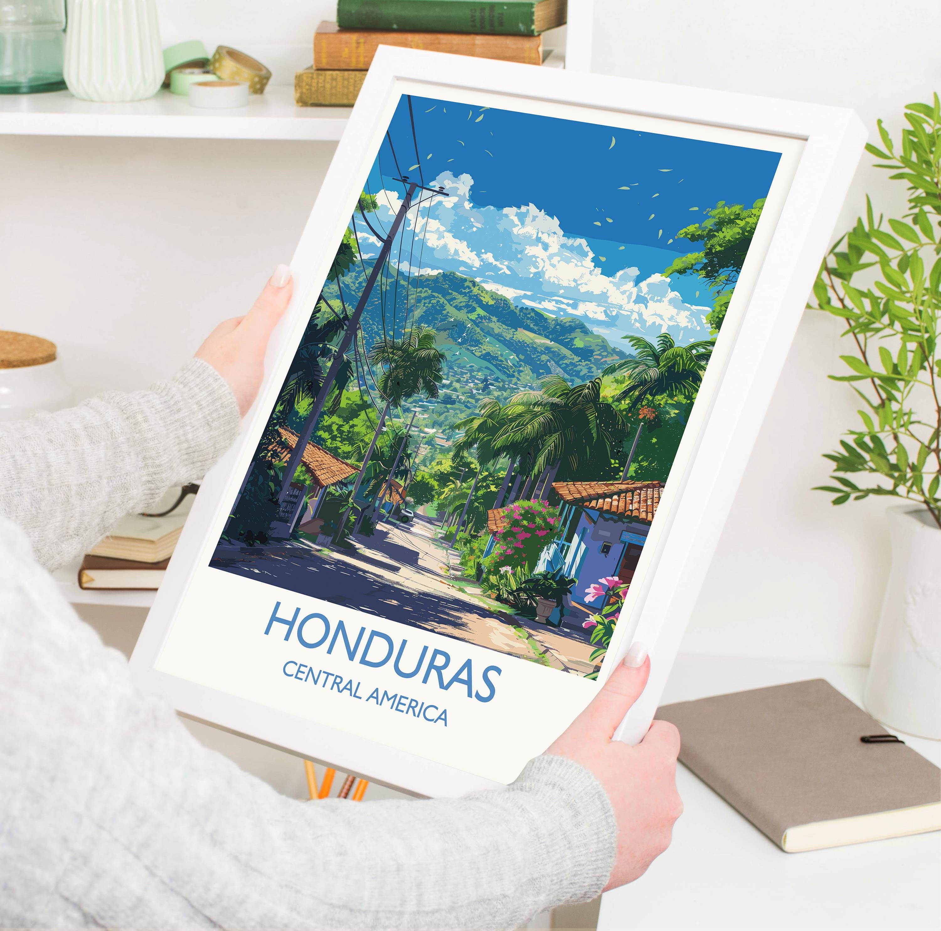 Honduras Travel Print, Travel Poster of Honduras, Central America Poster, Honduras Wall Art Lovers Gift NQ Media Designs