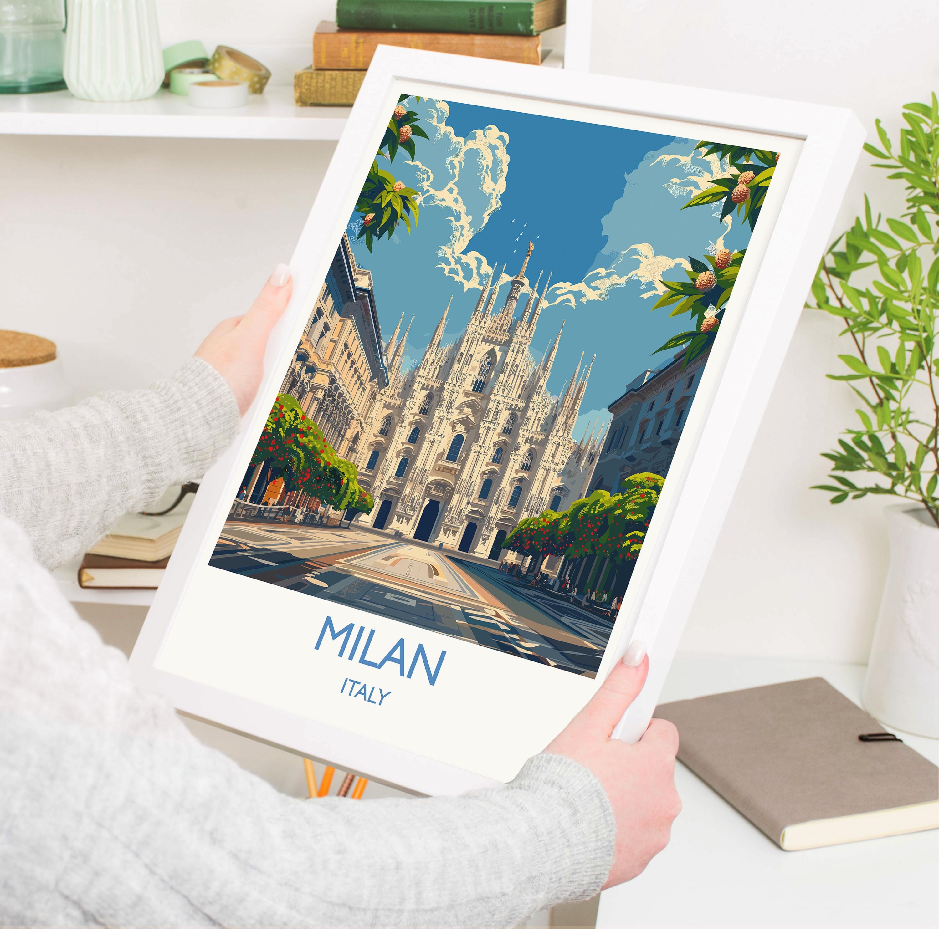 Milan Travel Poster Wall Art, Travel Print of Milan, Milan Art Lovers Gift, Italy, Italian City Art Gift NQ Media Designs