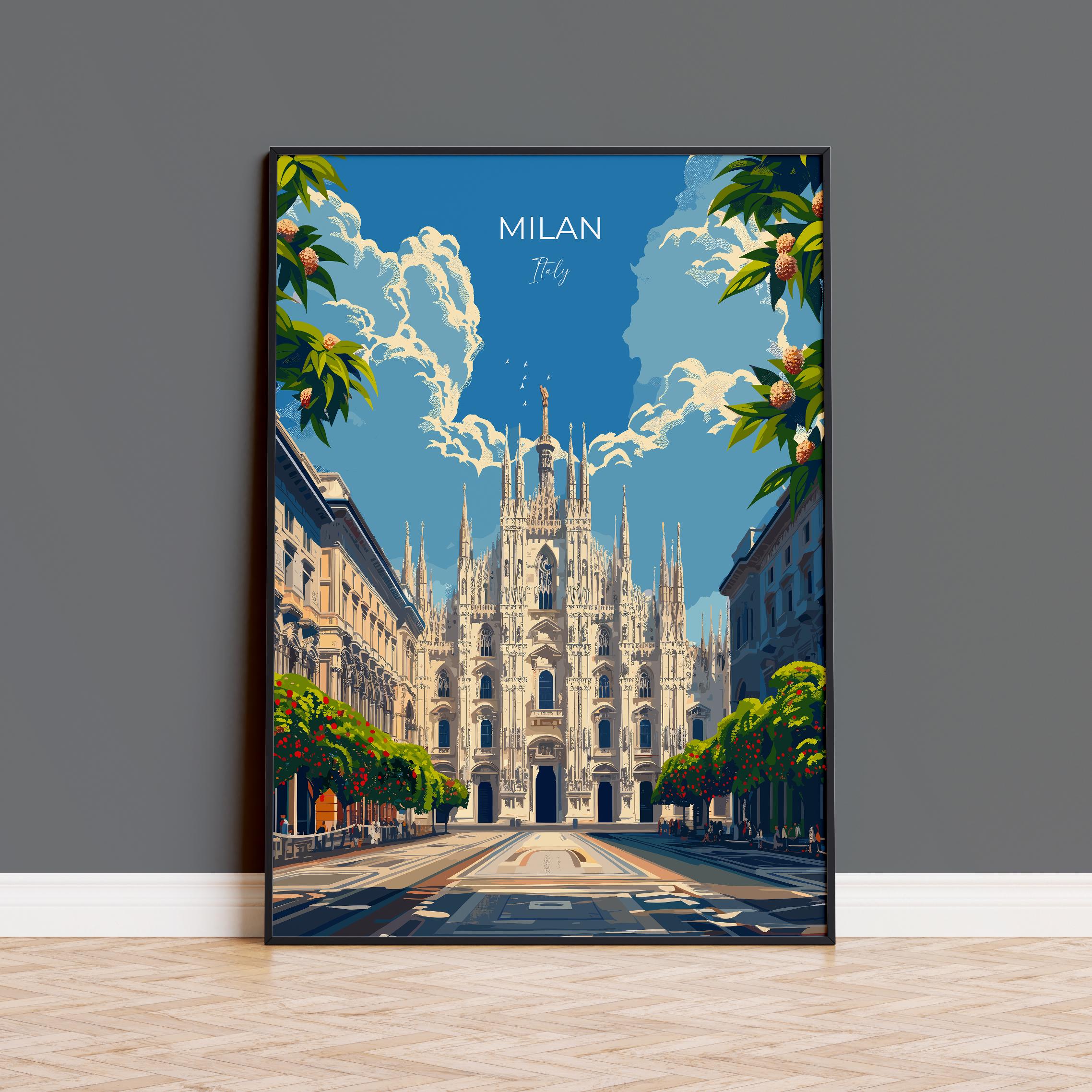 Milan Travel Print Wall Art, Travel Poster of Milan, Milan Art Lovers Gift, Italy, Italian City Art Gift NQ Media Designs