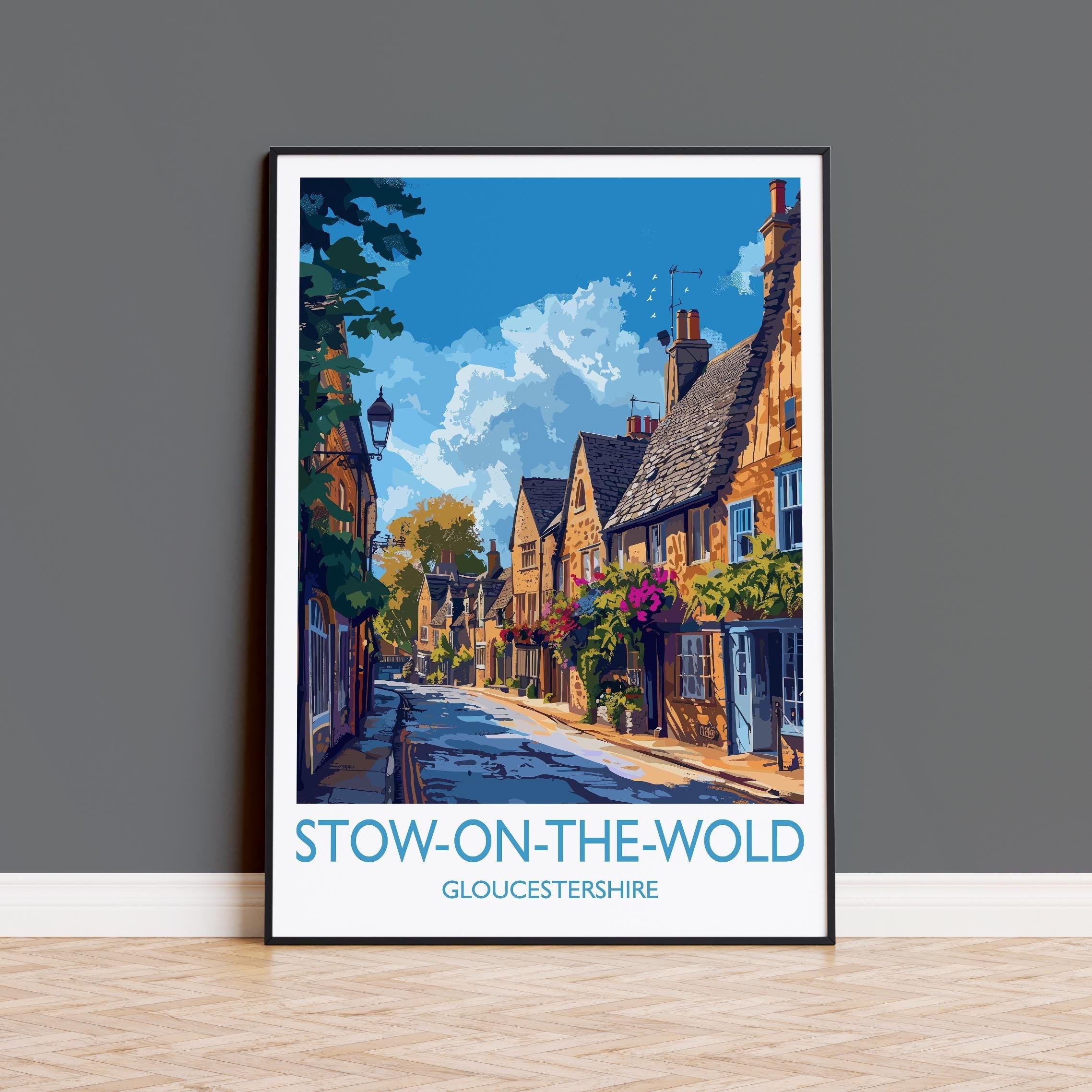 Stow on the Wold Travel Poster, Travel Print of Stow on the Wold, Gloucestershire Cotswolds Gift, England, Stow on the Wold Art Lovers Gift NQ Media Designs