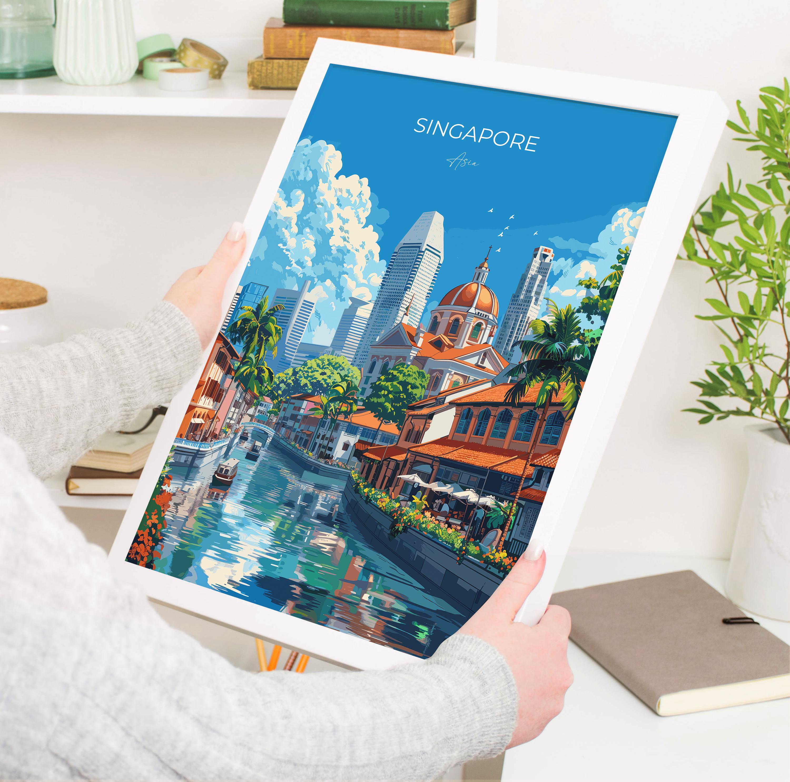 Singapore Travel Poster, Travel Print of Singapore, Singapore Wall Art Lovers Gift, Singapore Art NQ Media Designs
