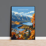 Queenstown Travel Poster, Travel Print of Queenstown, New Zealand Art Lovers Gift, Queenstown Wall Art NQ Media Designs