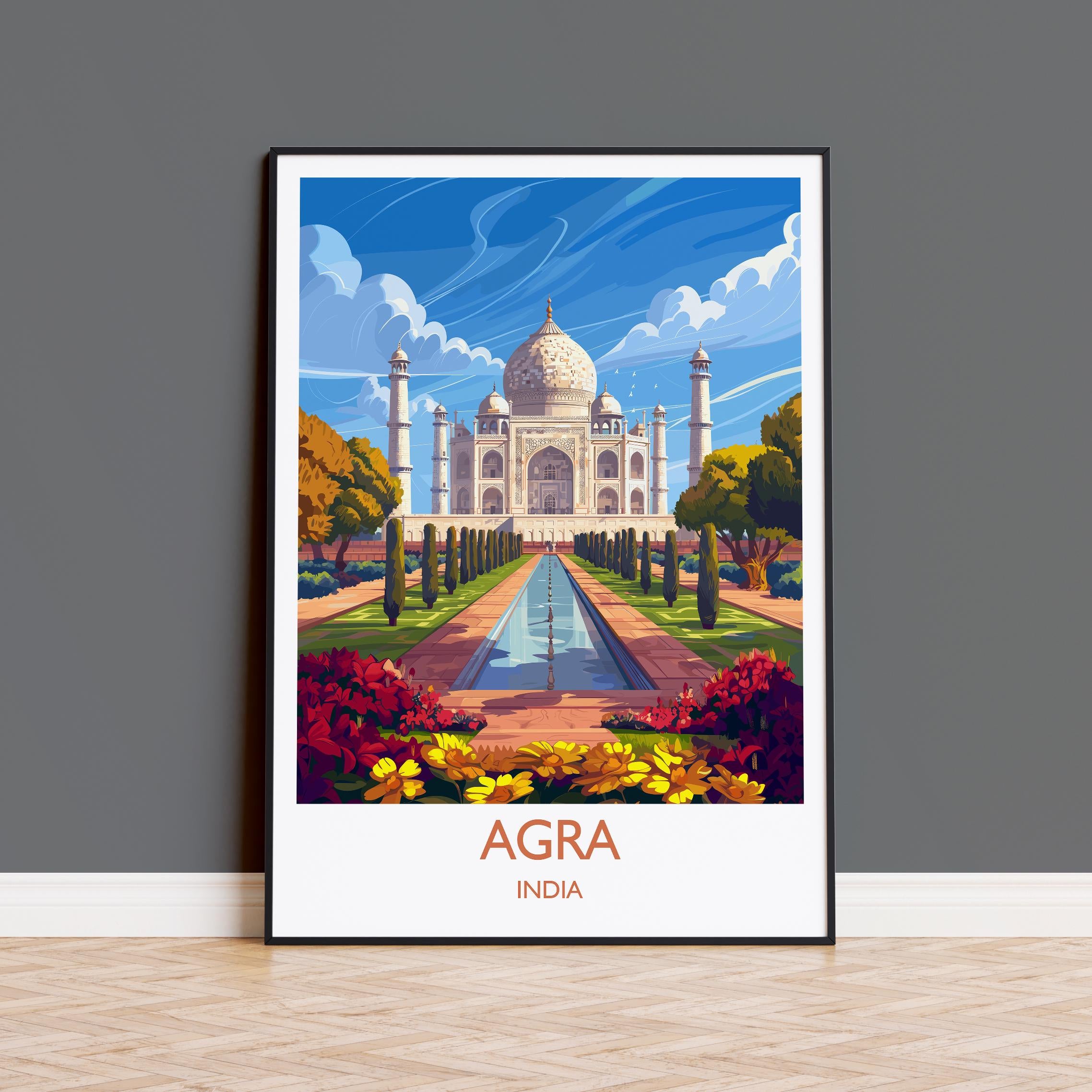 Agra Travel Print, Travel Poster of Agra, Taj Mahal Art Lovers Gift, Uttar Pradesh, India Wall Art