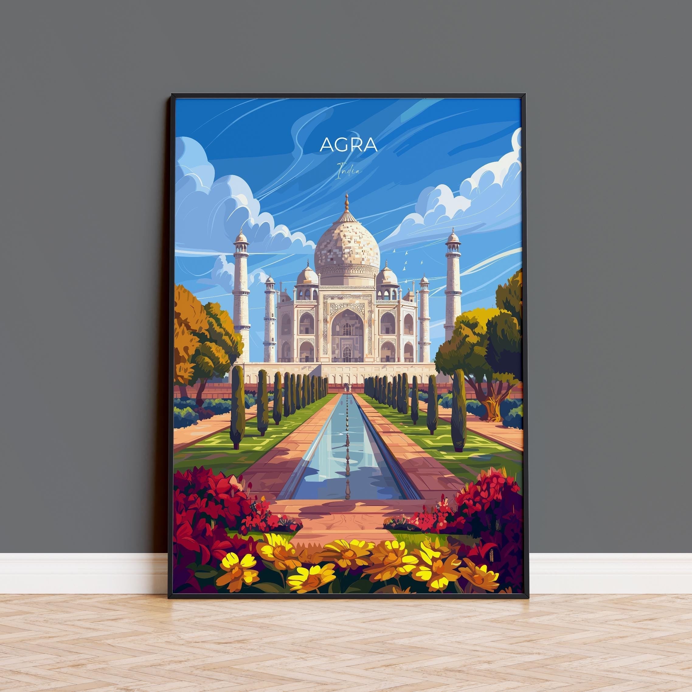 Agra Travel Poster, Travel Print of Agra, Taj Mahal Art Lovers Gift, Uttar Pradesh, India Wall Art