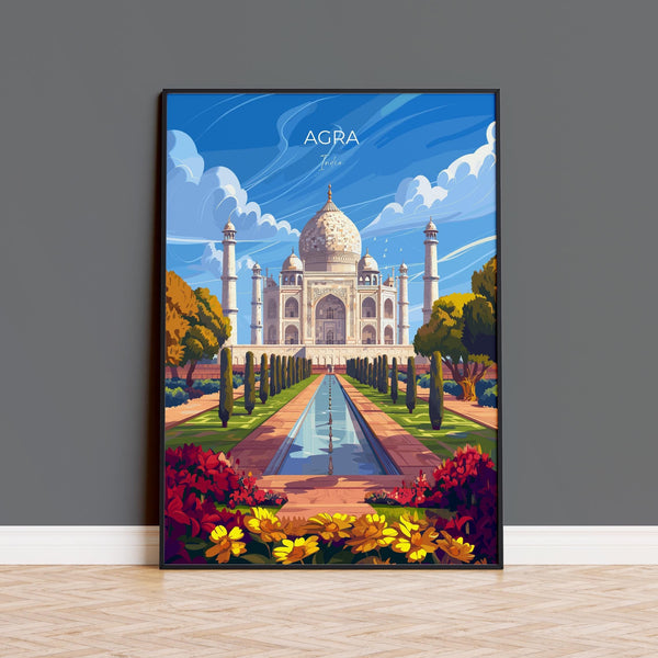 Agra Travel Poster, Travel Print of Agra, Taj Mahal Art Lovers Gift, Uttar Pradesh, India Wall Art
