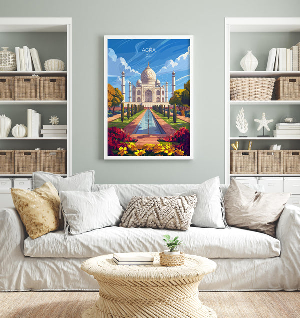 Agra Travel Poster, Travel Print of Agra, Taj Mahal Art Lovers Gift, Uttar Pradesh, India Wall Art