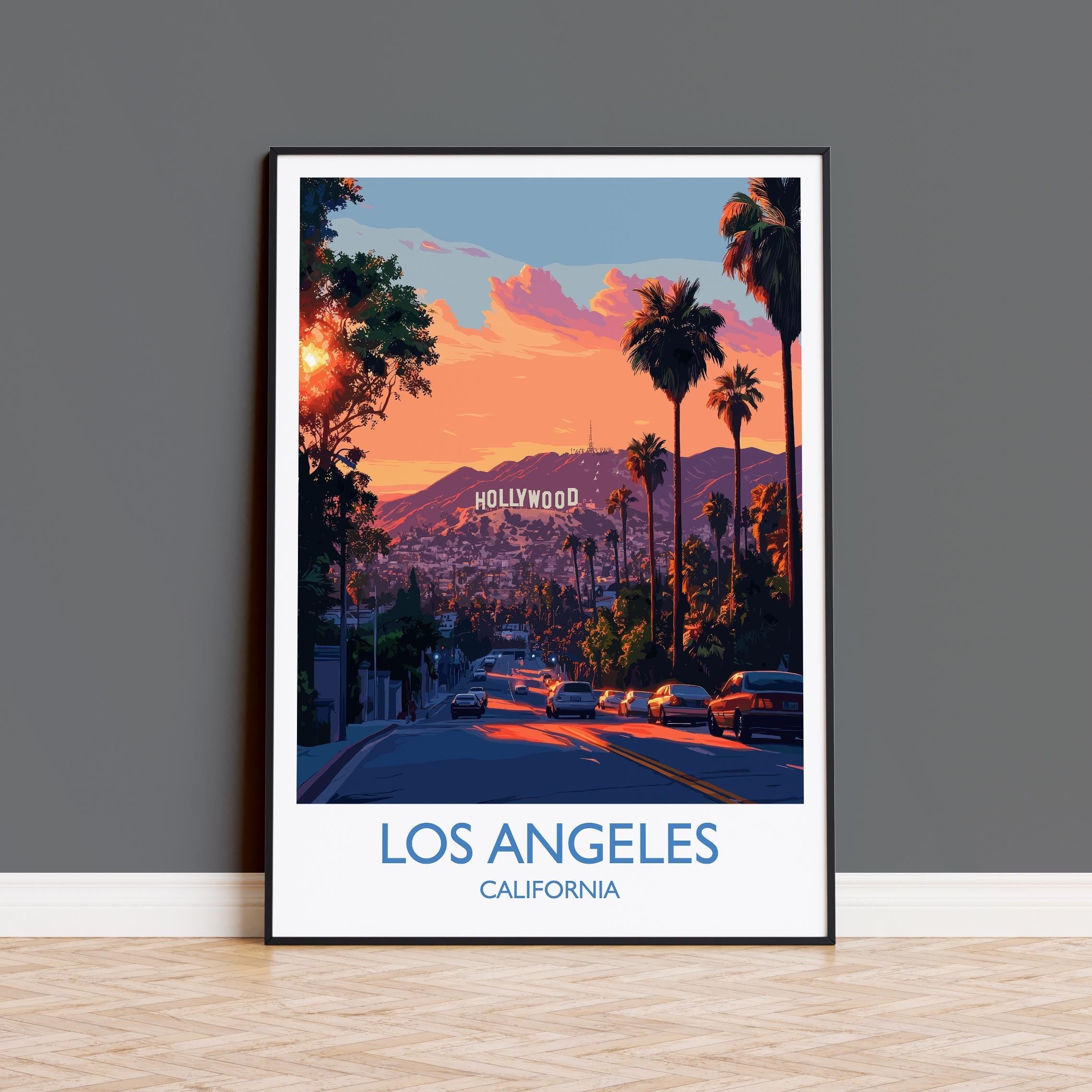 Los Angeles Travel Print, Travel Poster of Los Angeles, California, Los Angeles Art Lovers Gift, USA Gift, Wall Art Print NQ Media Designs