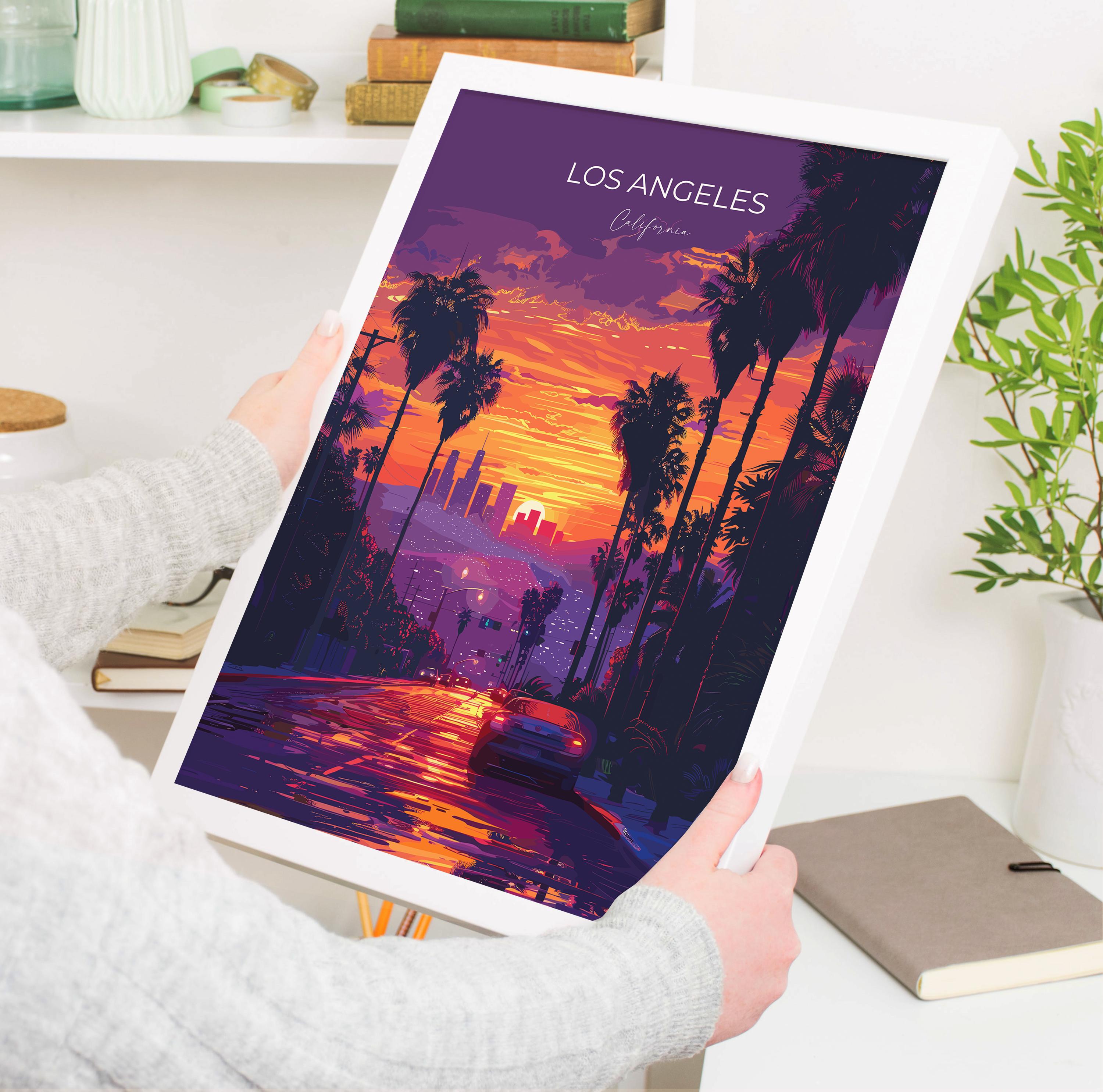 Los Angeles Travel Poster, Travel Print of Los Angeles, California, Los Angeles Art Lovers Gift, USA Gift, Wall Art Print NQ Media Designs