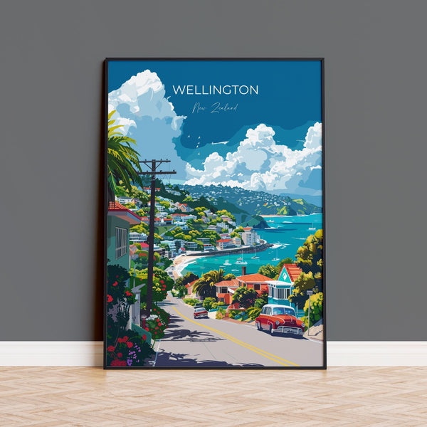 Wellington Travel Poster, Travel Print of Wellington, New Zealand Art Lovers Gift, Wellington Wall Art