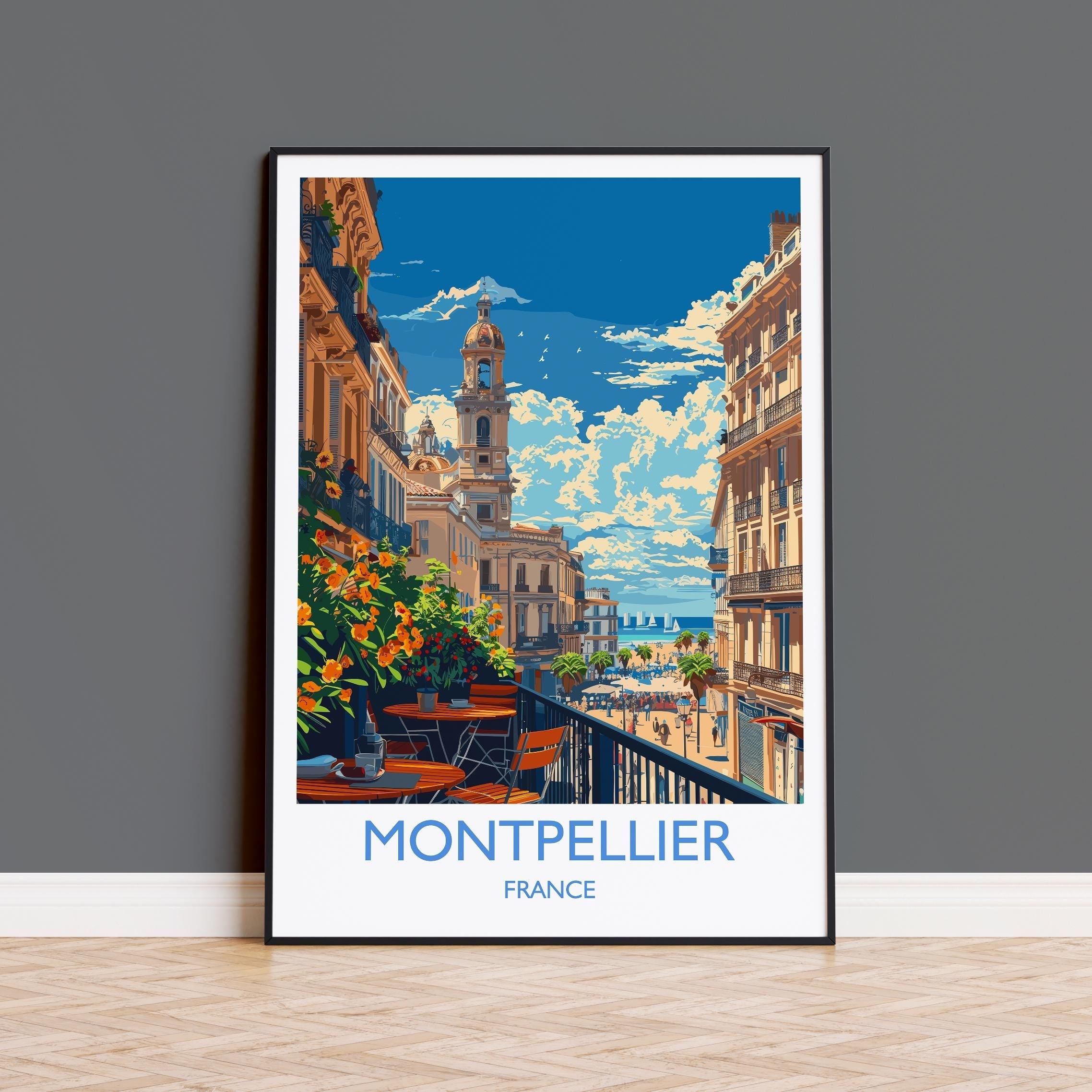 Montpellier Travel Poster Wall Art, Travel Print of Montpellier, Montpellier Art Lovers Gift, South of France, French Coast Art Gift NQ Media Designs