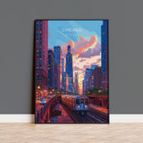 Chicago Travel Print Wall Art, Travel Poster of Chicago, Illinois, Chicago Art Lovers Gift, USA City Art Gift, NQ Media Designs