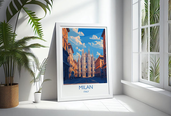 Milan Travel Poster Wall Art, Travel Print of Milan, Milan Art Lovers Gift, Italy, Italian City Art Gift