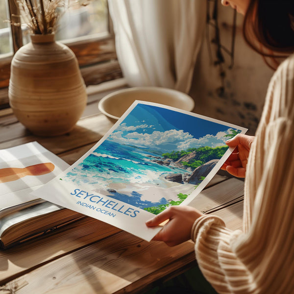 Seychelles Travel Print Wall Art, Travel Poster of Seychelles, Indian Ocean, Seychelles Art Lovers Gift