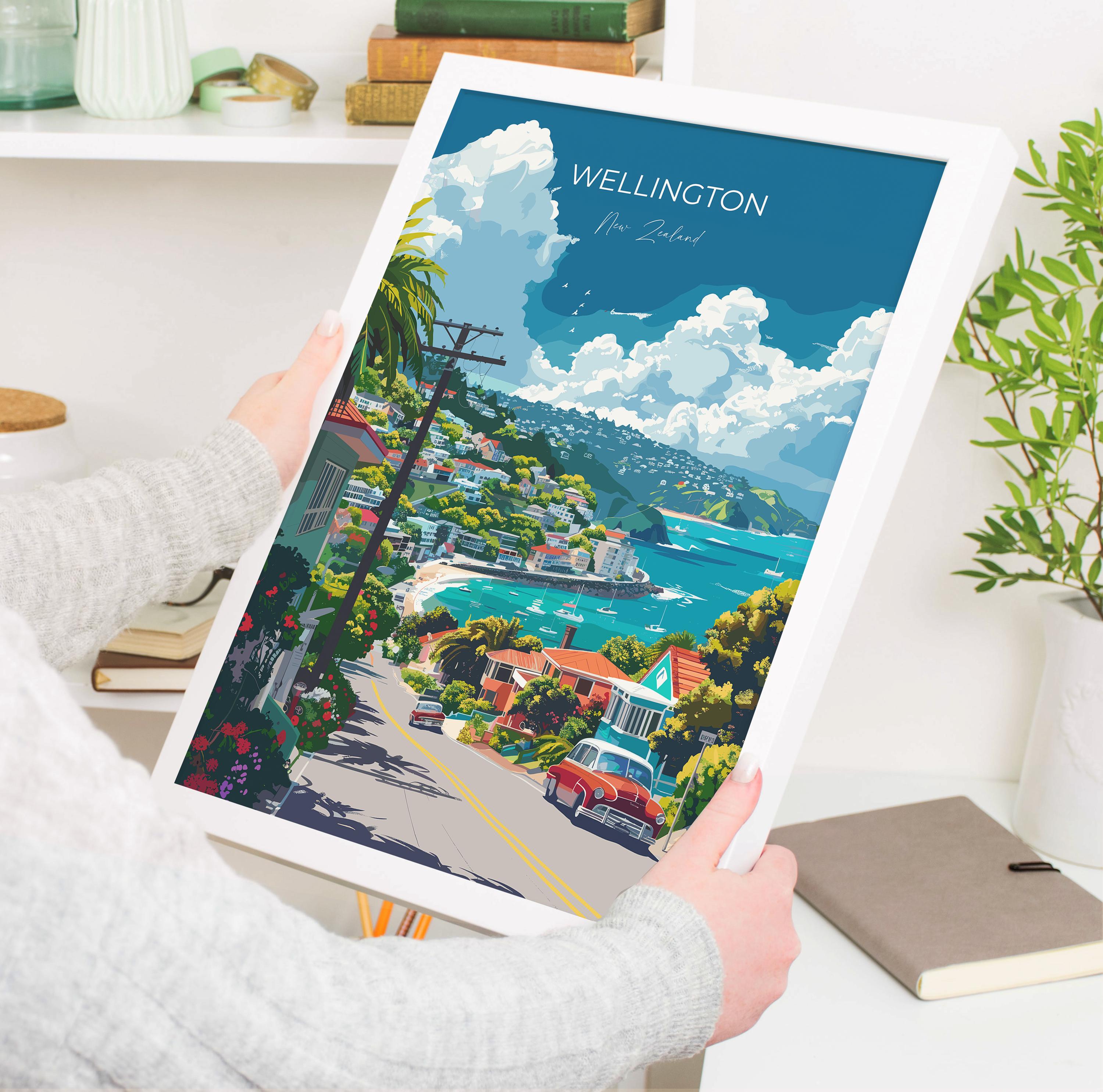 Wellington Travel Poster, Travel Print of Wellington, New Zealand Art Lovers Gift, Wellington Wall Art NQ Media Designs